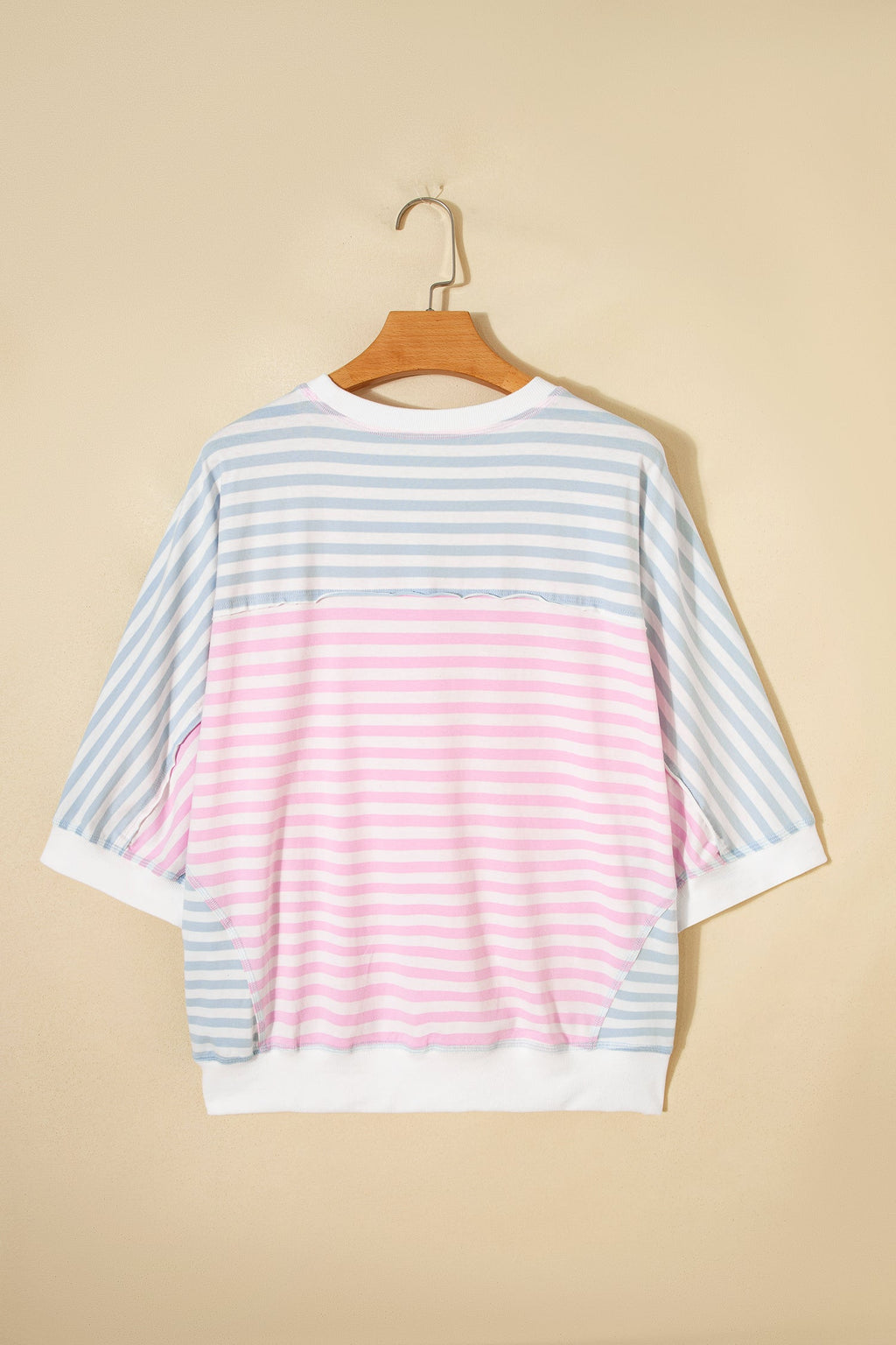 Stripe Oversize Dolman Sleeve Patchwork T-Shirt