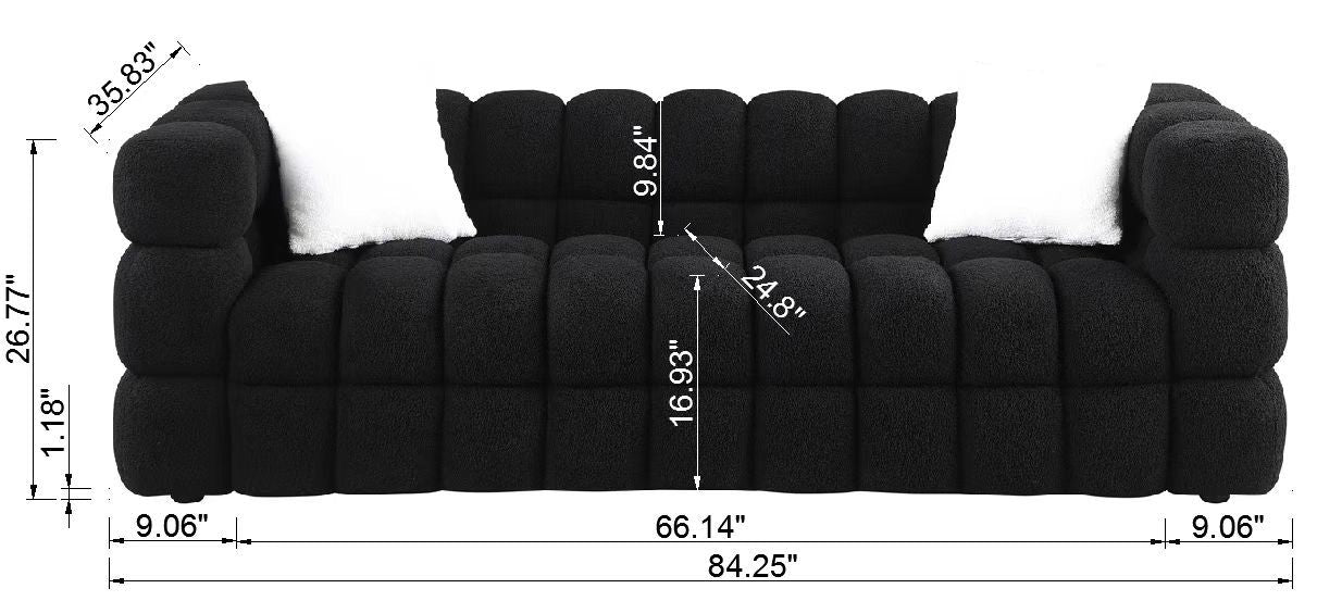 84.3 length ,35.83' deepth ,human body structure for USA people,  marshmallow sofa,boucle sofa ,black color,3 seater