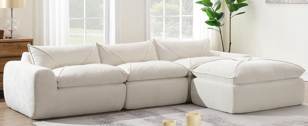 [VIDEO Provided] 116'' Fully Compressed Sofa with High Density Foam, No Assembly Required, Legless Design without Frame, Integrated Backrest and Seat Cushion, Free Combination, Particle Chenille