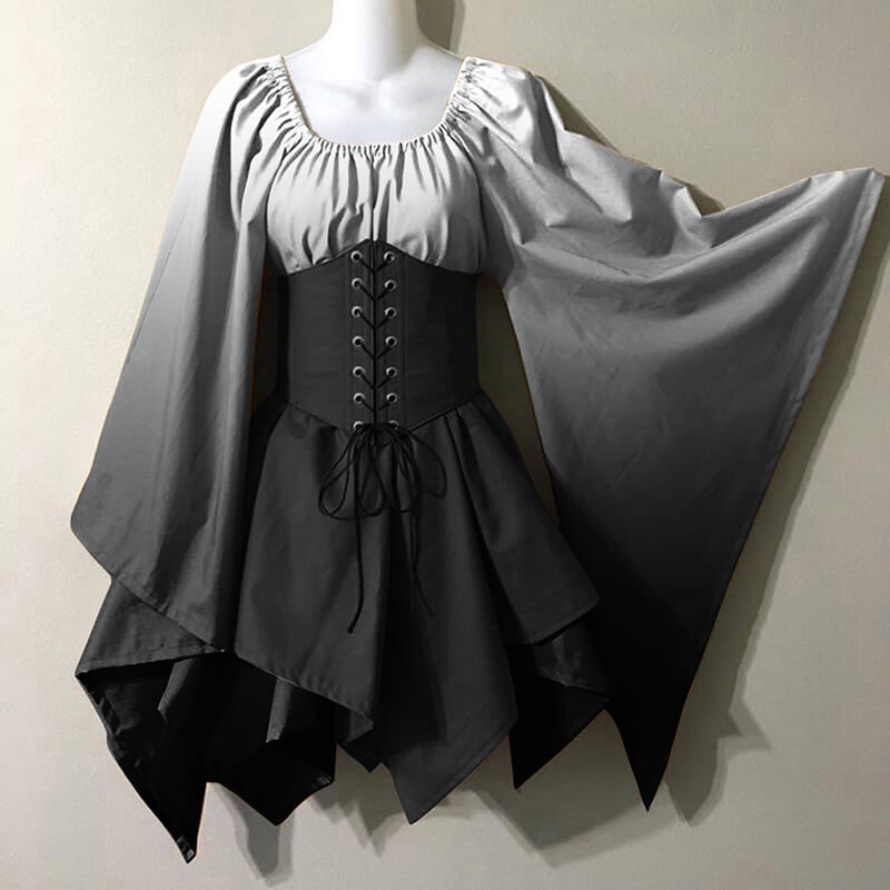 Fairy Trumpet Sleeve Gradient Handkerchief Dress