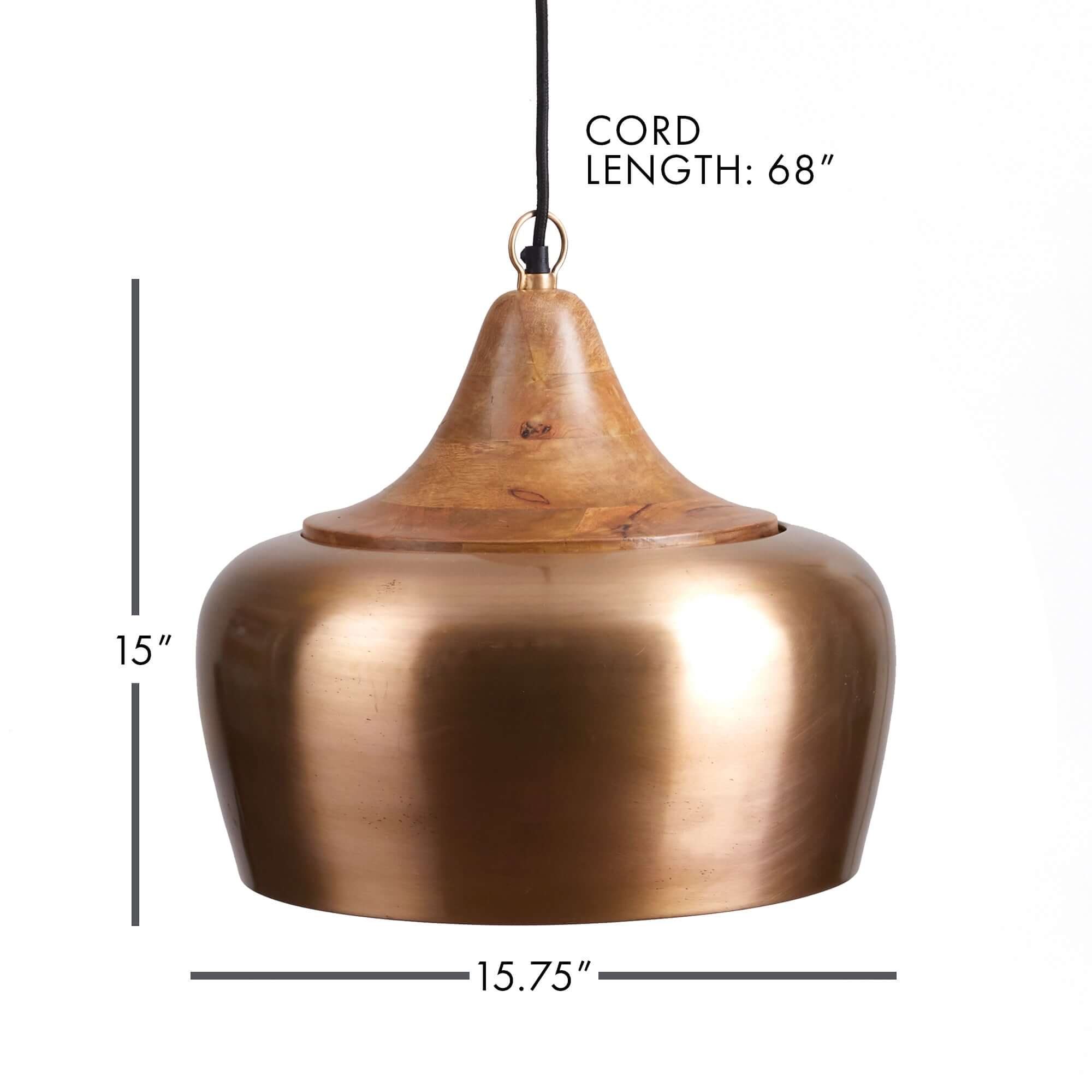 Farmhouse Wood and Satin Brass Pendant Light
