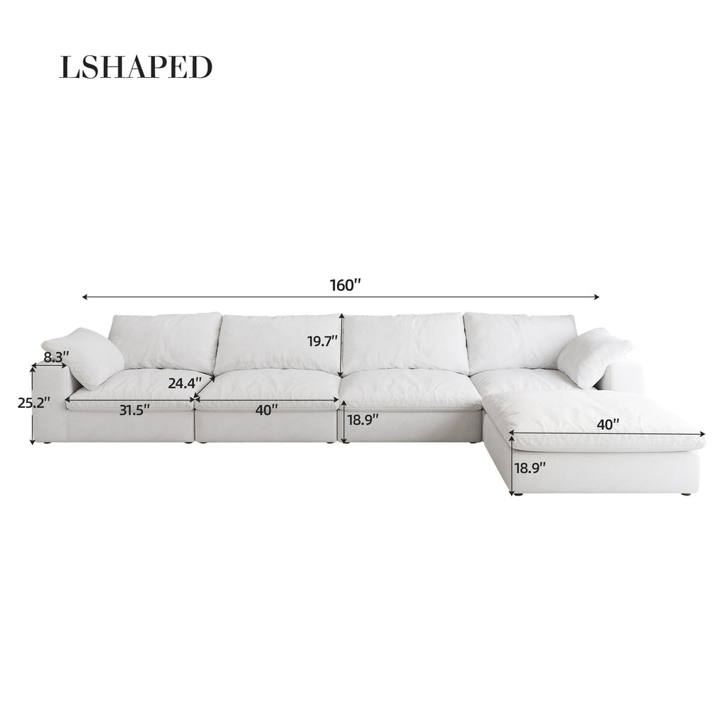 Cloud Modular Sectional Sofa 160' Down Filled Comfort L Shaped Sofa Couch for Living Room,4 Seater and 1 ottoman