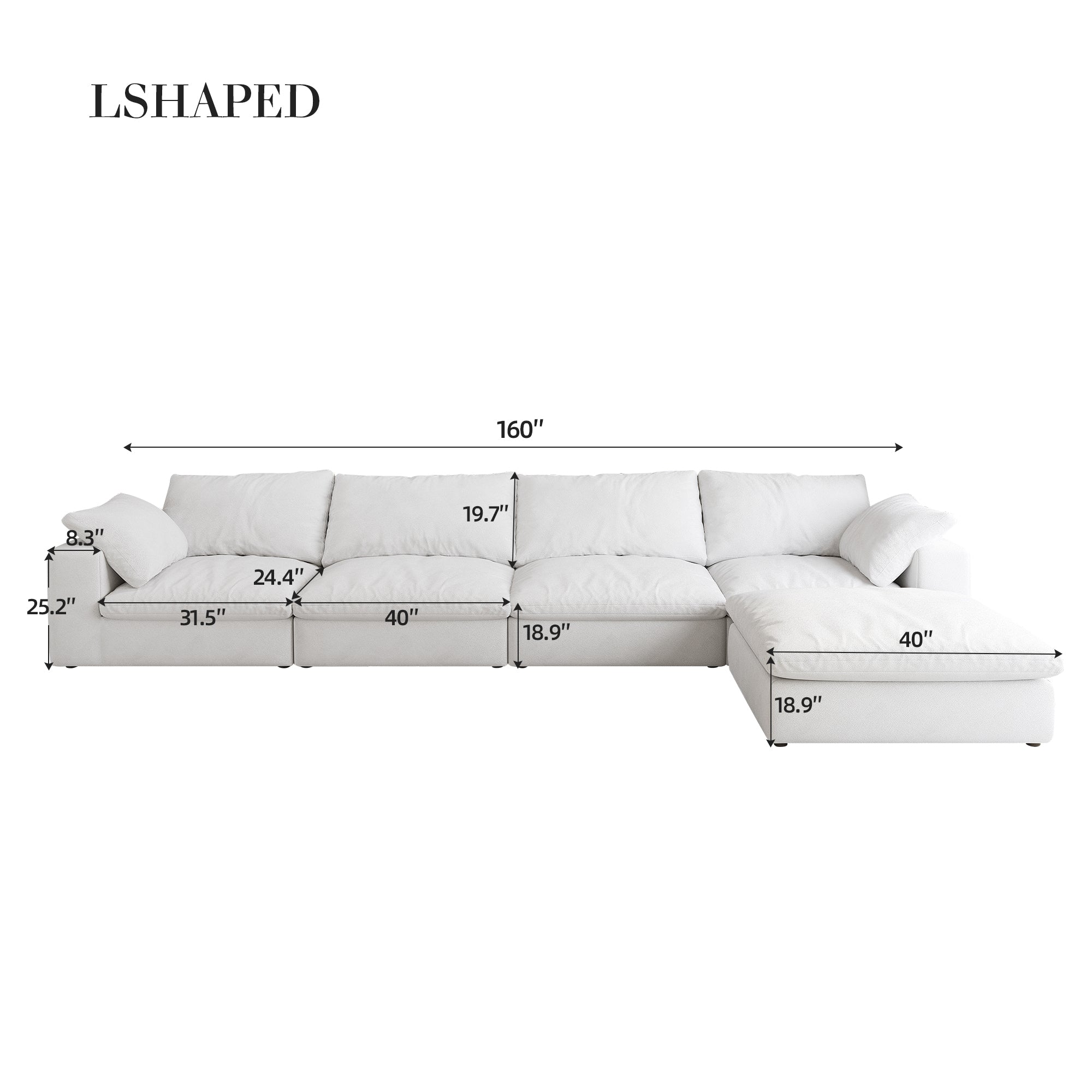 Cloud Modular Sectional Sofa 160' Down Filled Comfort L Shaped Sofa Couch for Living Room,4 Seater and 1 ottoman