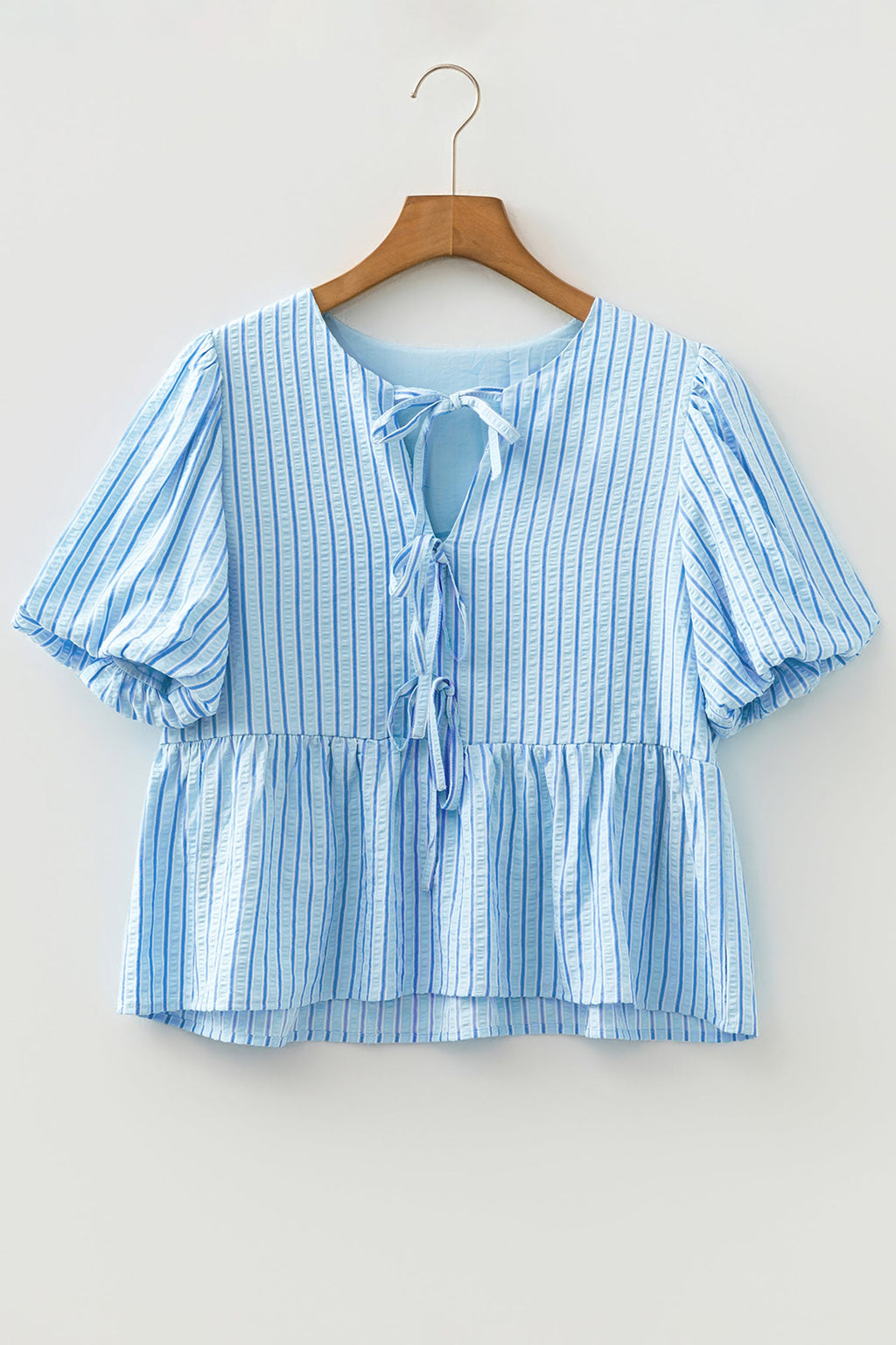 Bow Textured Puff Sleeve Babydoll Blouse