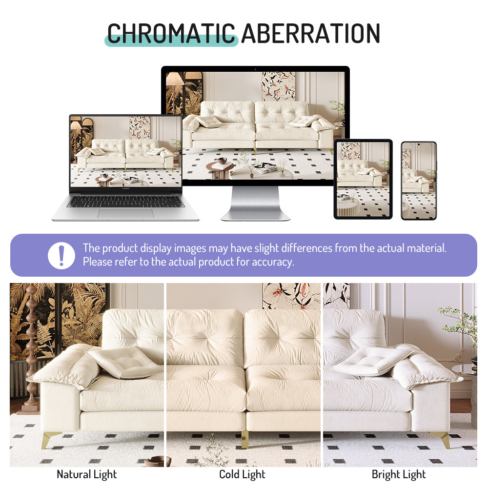 104.7 ' Modern 4-Seat Cloud Sofa with Wide Removable Armrests, Tufted Sofa with Metal Legs,Comfy Chenille Upholstered Couch with 2 Pillows for Living Room,Bedroom,Apartment, Office,Studio,Beige