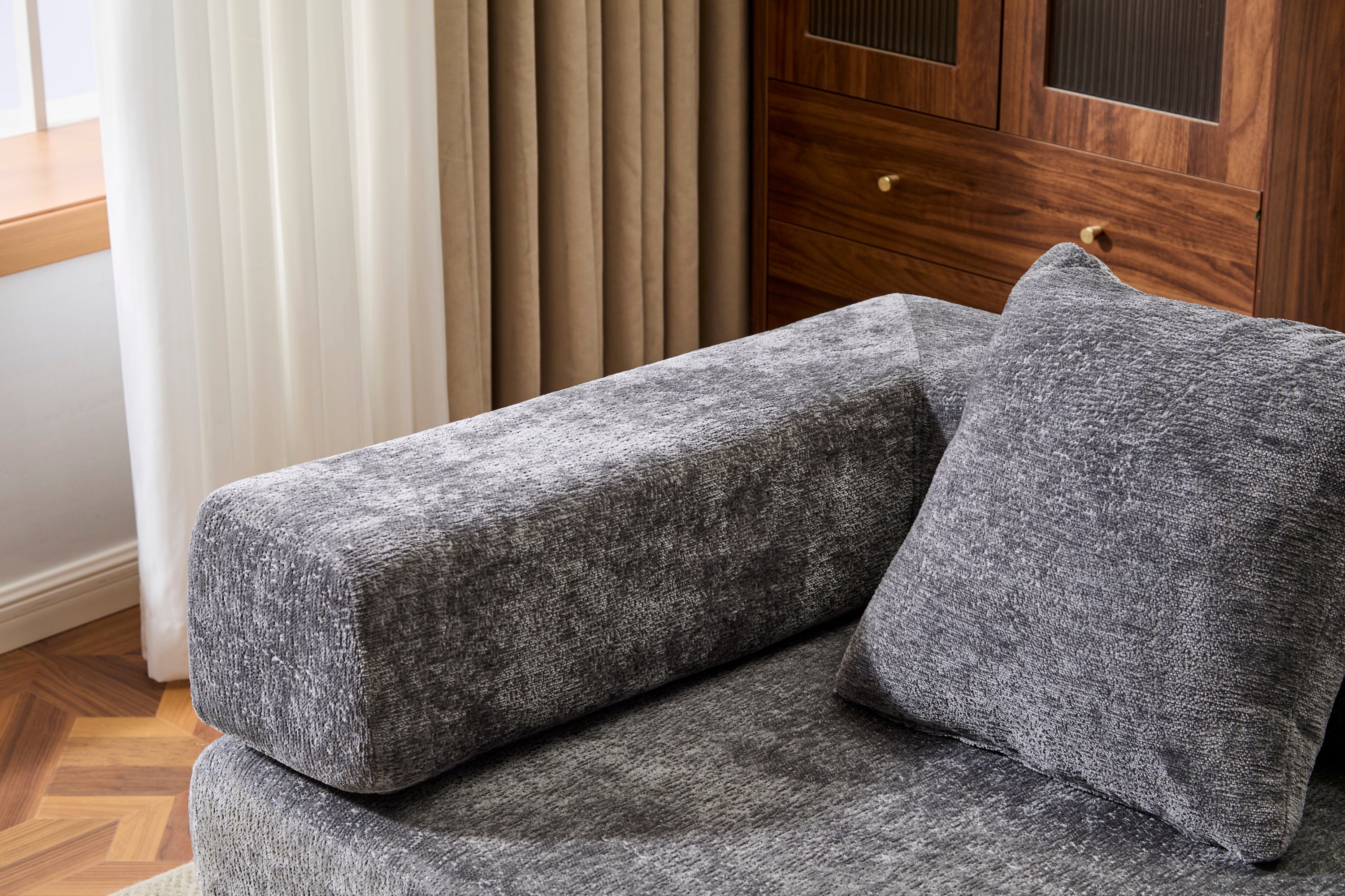 Floor Couch,Compression Sofa,Convertible Floor Sofa Bed-with Pillow Back Support Armrest,Comfy Futon Couch Lounge Sleeper Bed,Chenile fabric,for Living Room Bedroom (DARK-GREY)