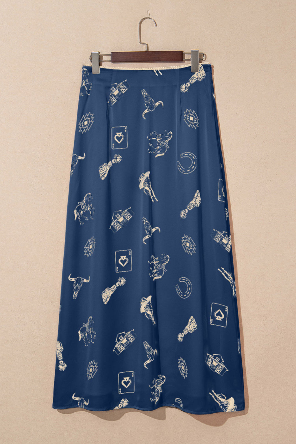 Western Lace Trim High Waist Maxi Skirt