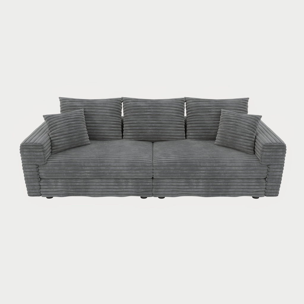 82.7 ' Plush Corduroy 3-Seat Sofa, Modern Comfy Upholstered Sofa Cloud Couch, Deep Seat Couches with Soft Pillows and 1 Ottomans, Convertible Sofa Lounge Chair, for Living Room,Apartment,Office,Grey