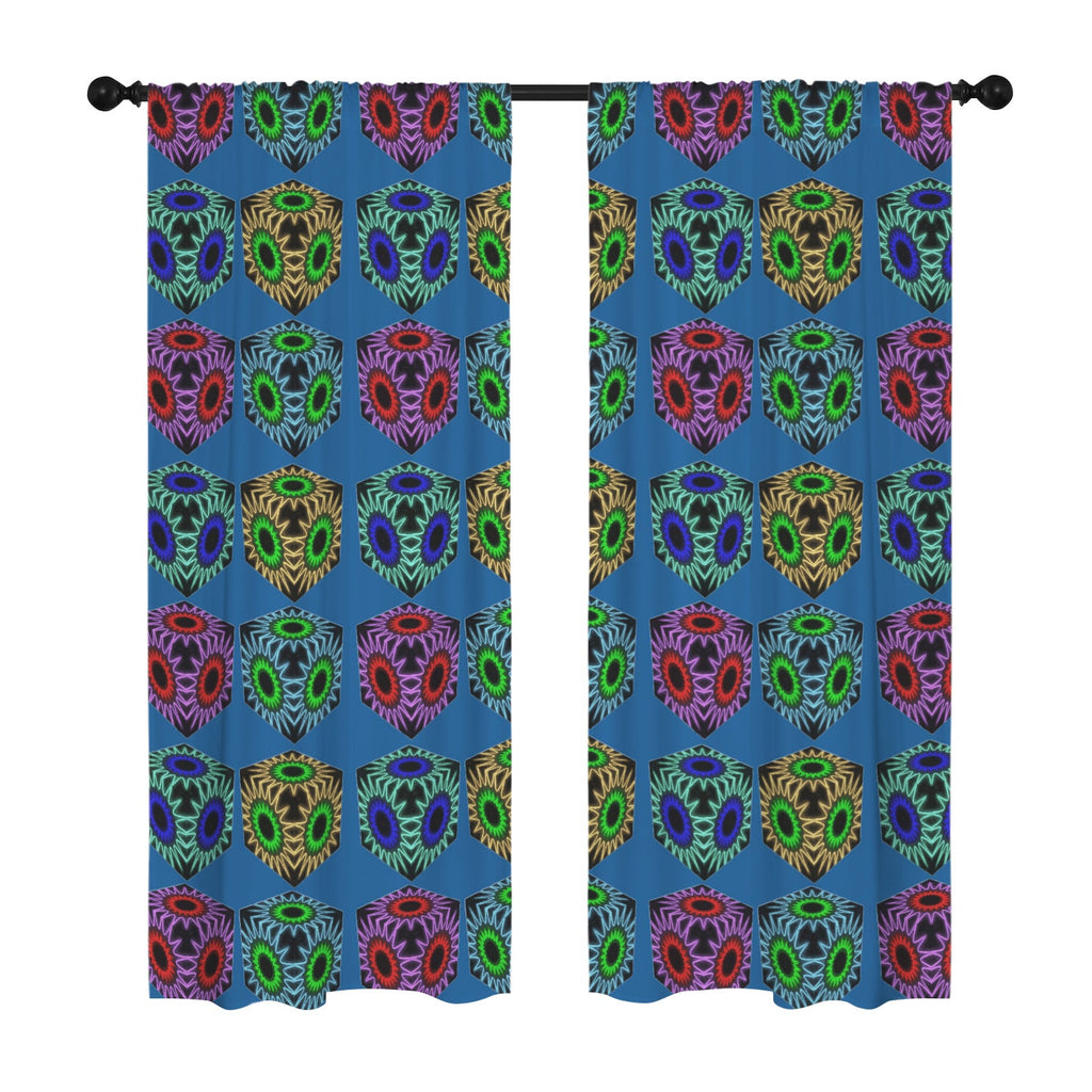 Colorful Cubes Blue Window Curtains - 5 Sizes Available