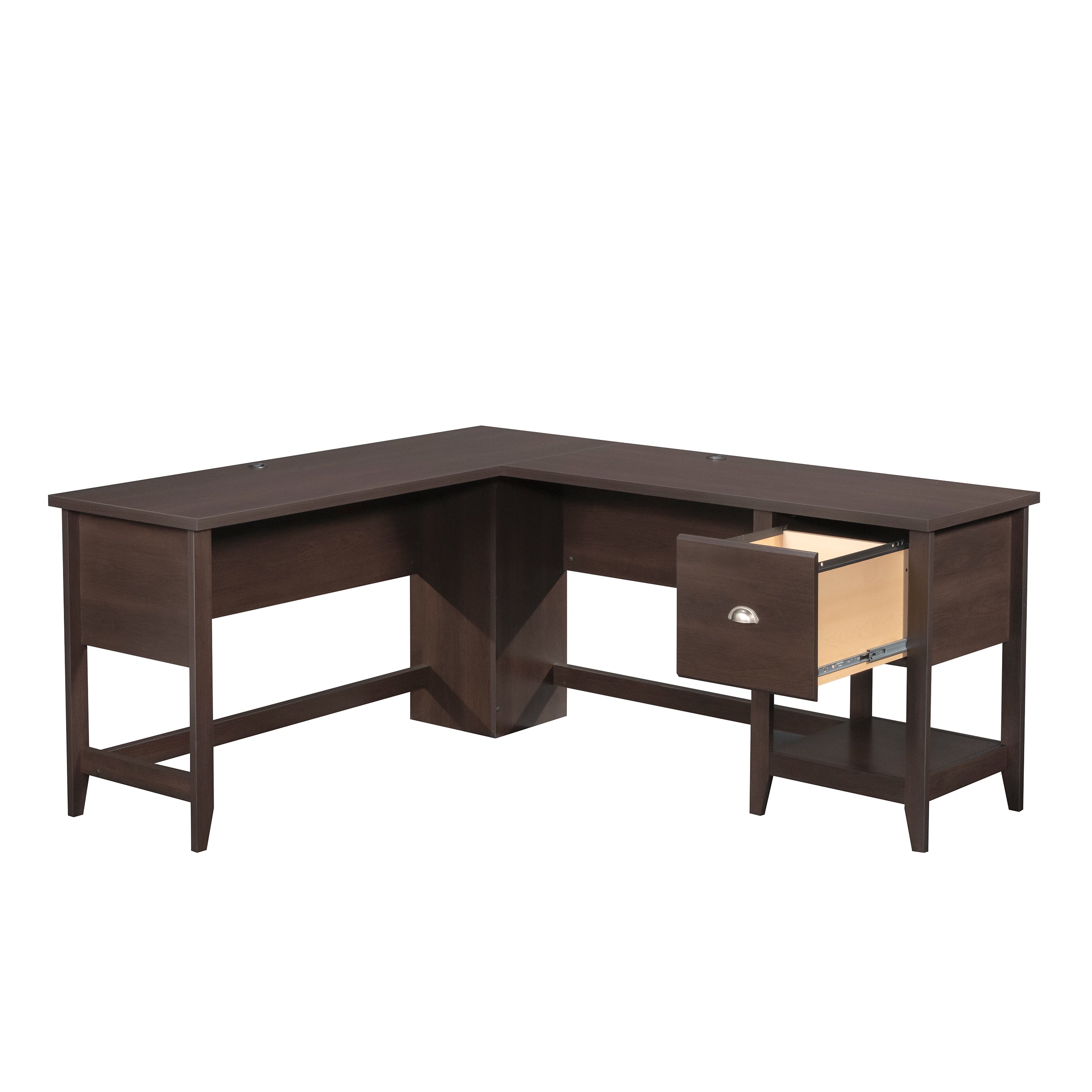 L-Shaped Desk, Brown finish