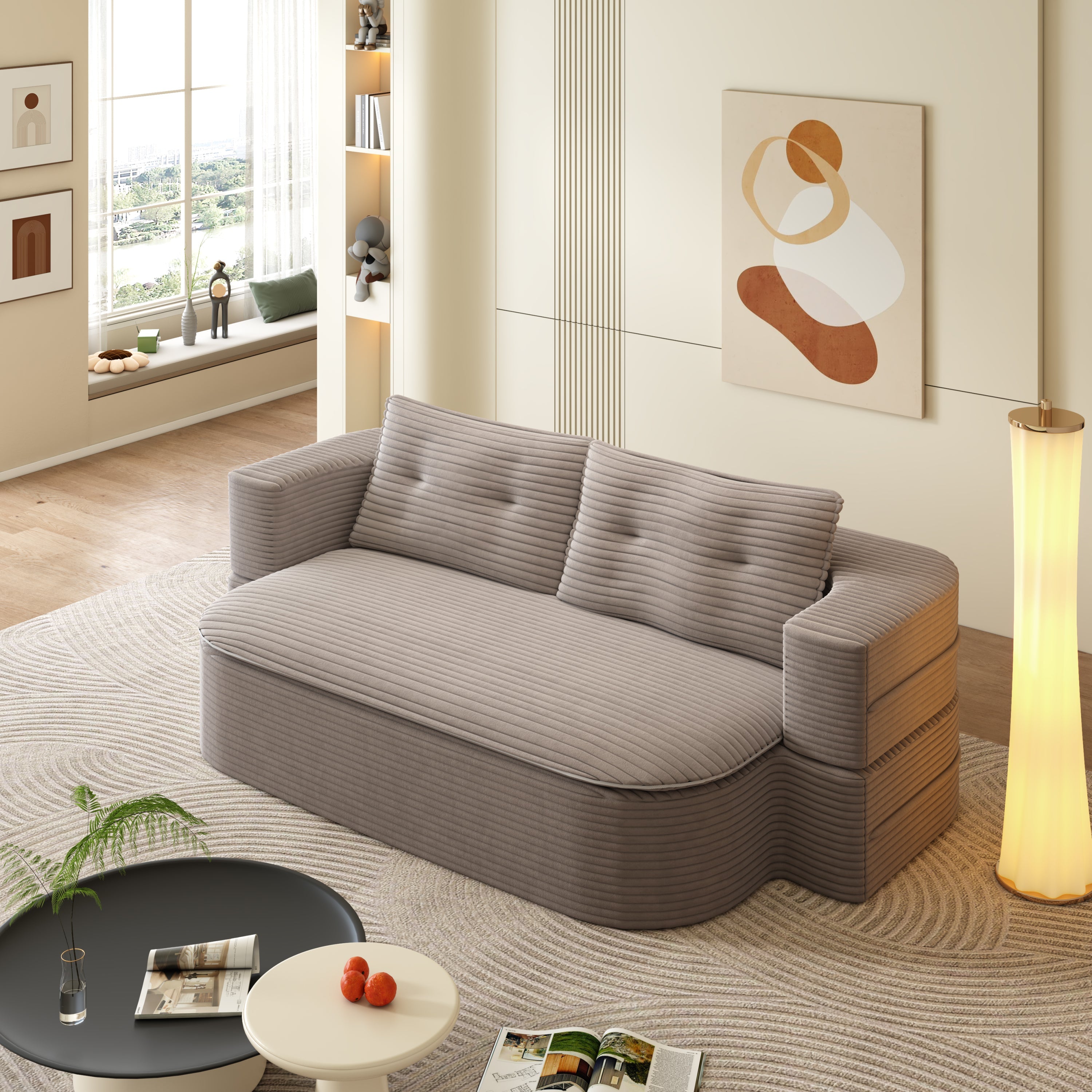 78.7' Modern 2-in-1 Foldable Sofa with Functional Blanket and 2 Soft Pillows,Comfortable Plush Corduroy Fabric Sofa, Convertible Sleeper Sofa Bed, Deep Seat Sofa Couch for Living Room, Bedroom