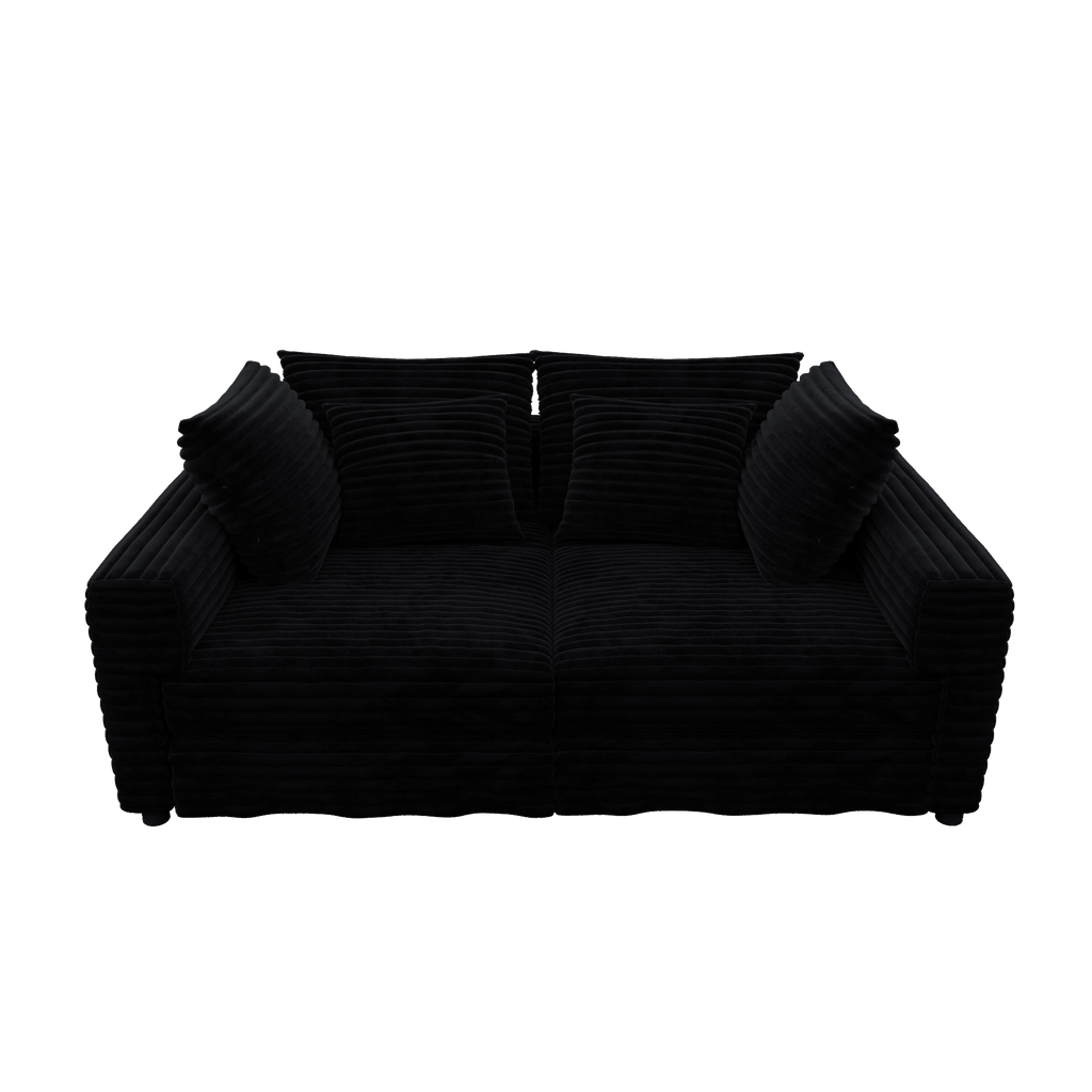 104.3 ' Plush Corduroy 4-Seat Sofa, Modern Comfy Upholstered Sofa Cloud Couch, Deep Seat Couches with Soft Pillows and 2 Ottomans, Convertible Sofa Lounge Chair, for Living Room,Apartment,Office,Black