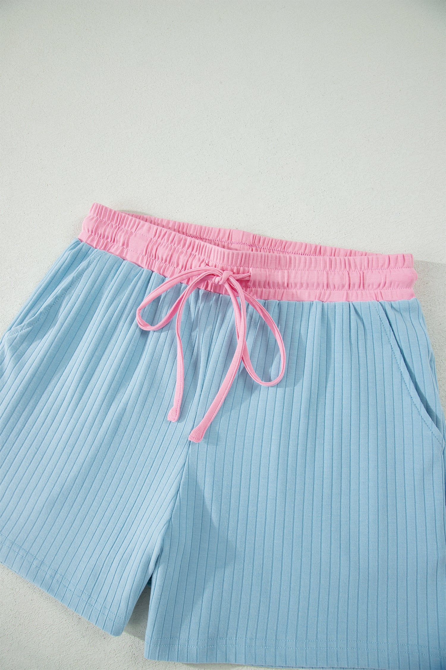 Colorblock Trim Ribbed Top & Shorts Set