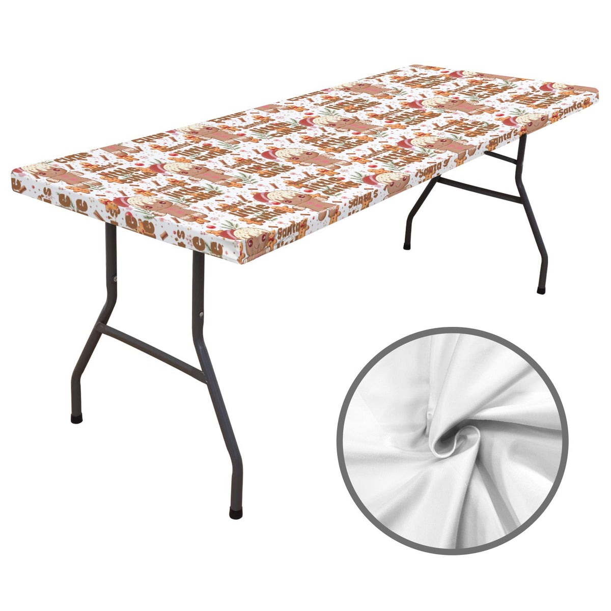 Santa's Little Cutie Gingerbread Boy Elastic Fitted Tablecloth - 72" x 30" (Made in USA)