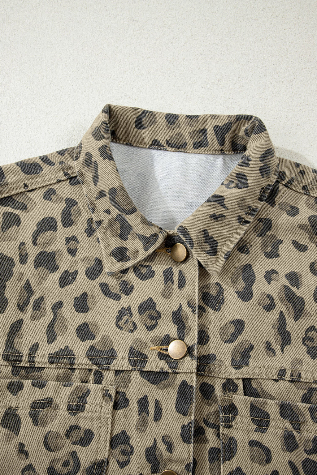 Retro Leopard Seam Button Down Denim Jacket