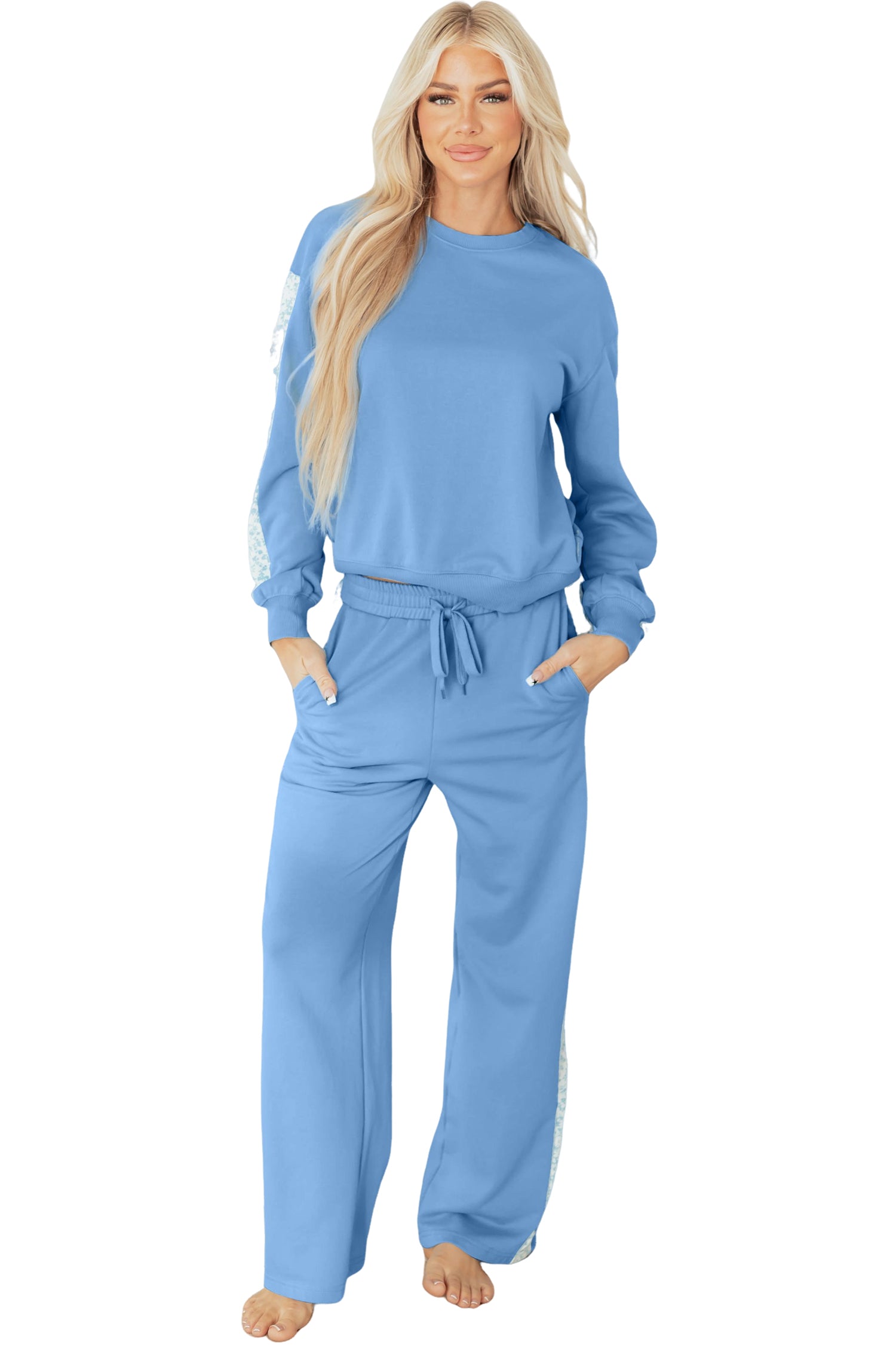 Floral Patchwork Pullover and Sweatpants Lounge Set