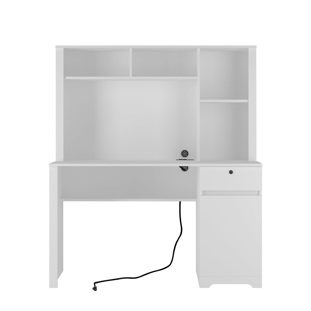 Computer Desk with Hutch & Bookshelf,Wood Executive Desk Teens Student Desk Writing Laptop Home Office Desk with Drawers,3 AC Outlets and 2 USB Charging Ports,Study Laptop Table for Home