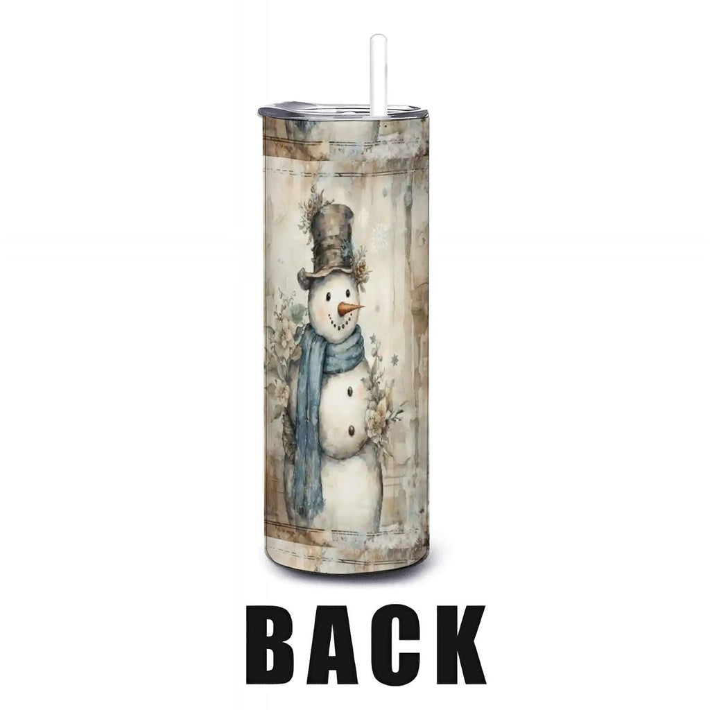 Watercolor Snowman 20oz Straight Stainless Steel Tumbler with Straw (Made in USA)