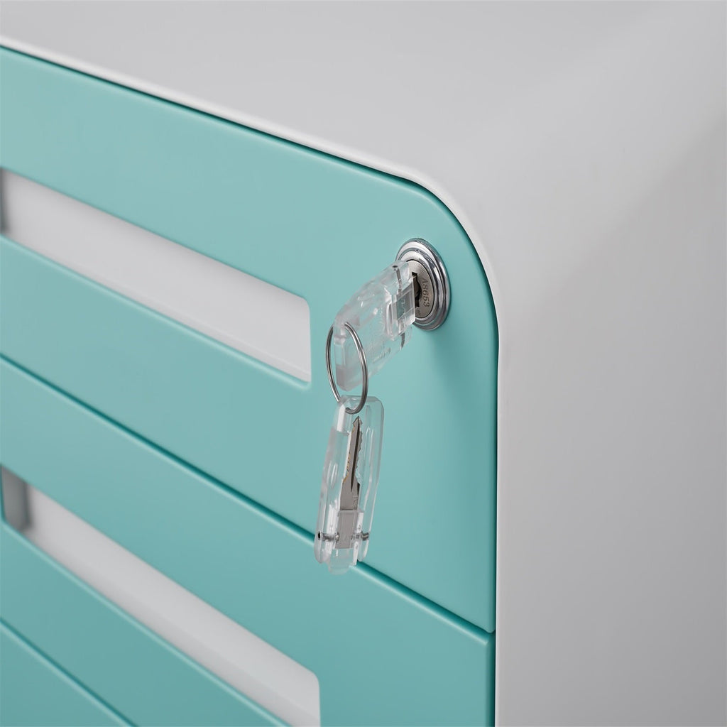 Simple Style 3 Drawer Mobile File Cabinet Under Desk Office Storage in White+Green, Metal, 18x15.75x22.83 inches