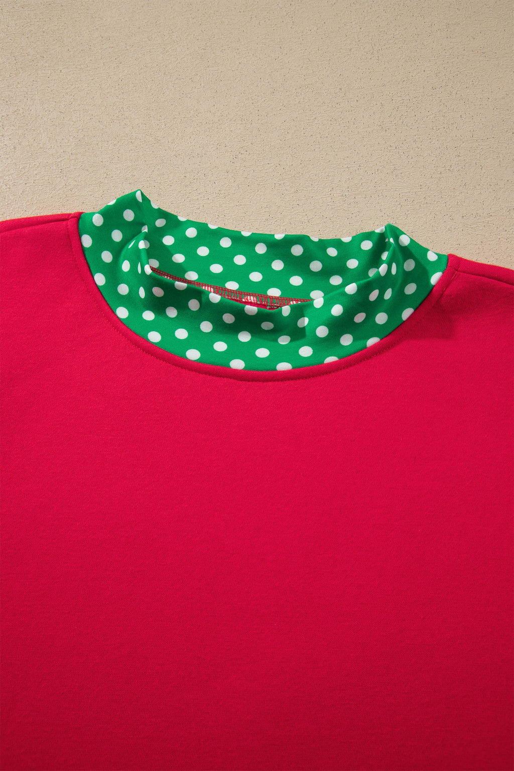 Polka Dot Contrast Trim Mock Neck Sweatshirt
