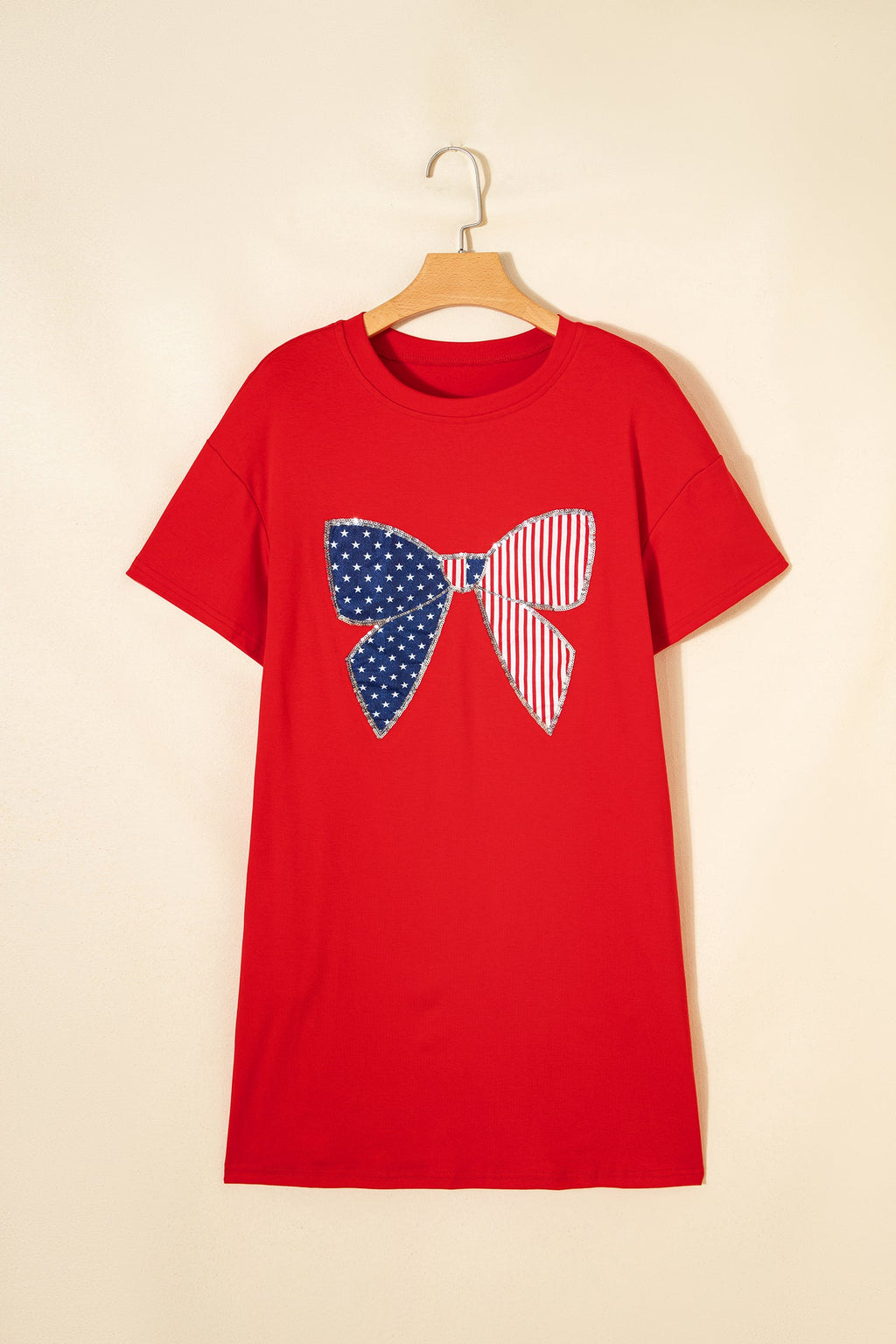 Stars & Stripes Bow Sequin Trim Mini Dress