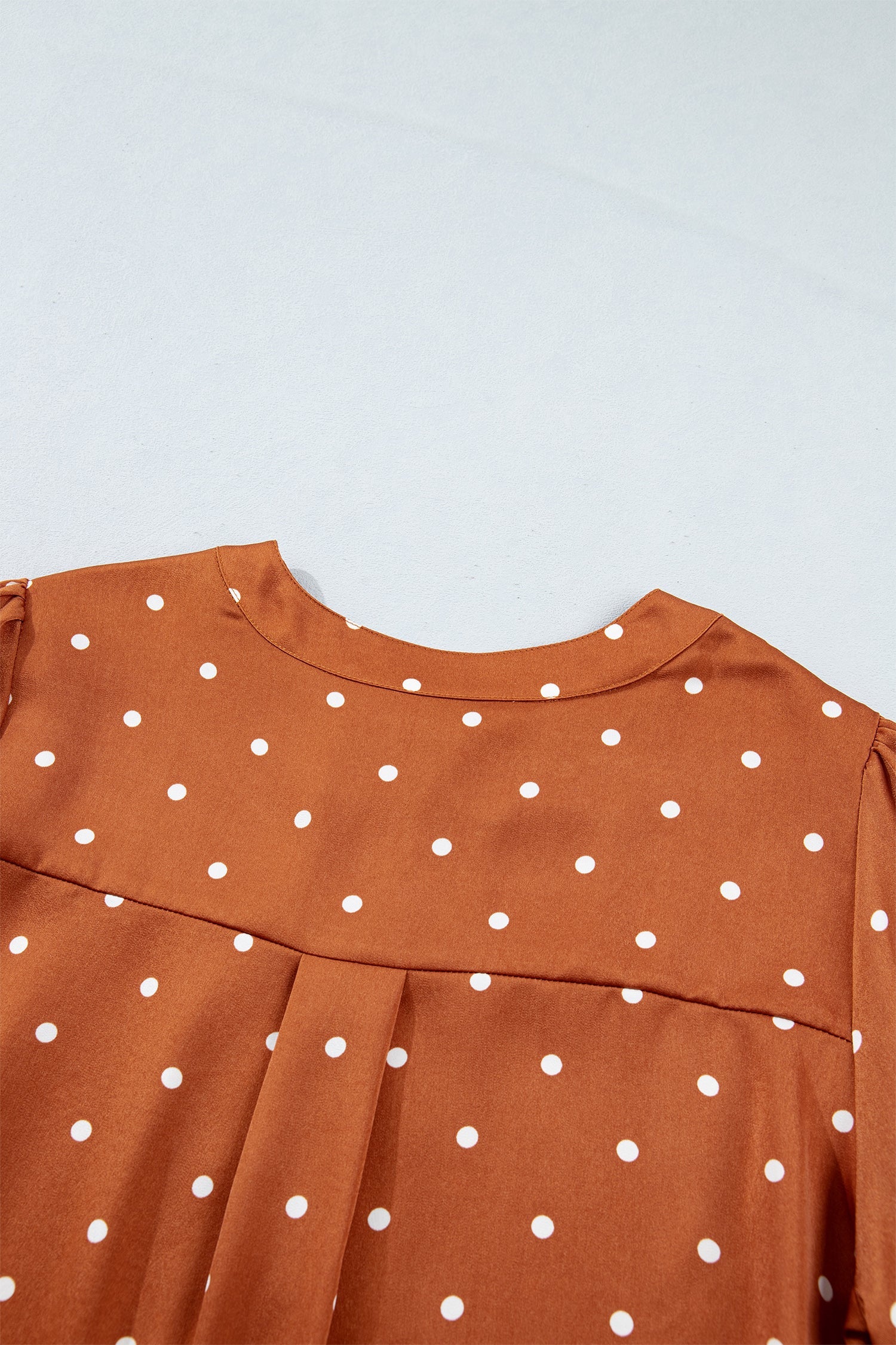 Polka Dot Half Button V-Neck Long Sleeve Blouse
