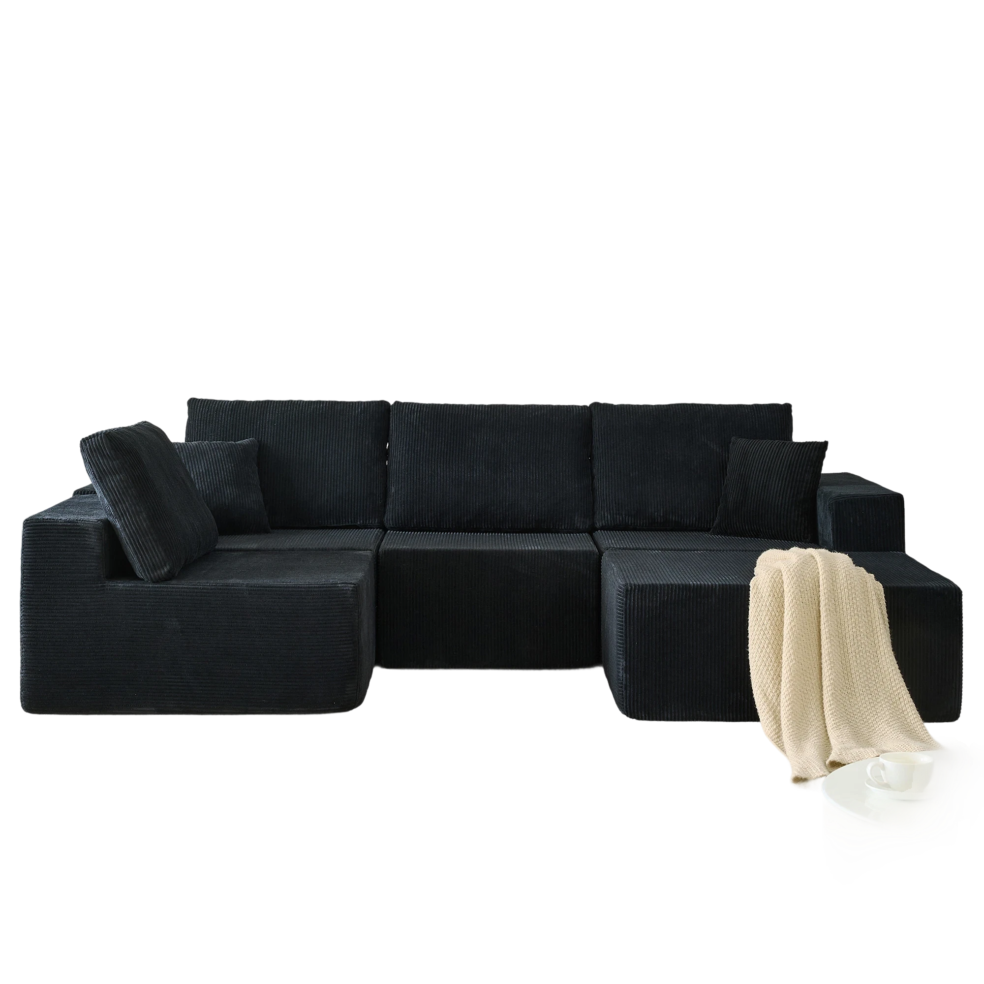 139.3' Modular Sectional Sofa,Boneless Couch, No Assembly,Cloud couch with Ottoman & 2 Pillows, Perfect for Living Rooms and Bedrooms