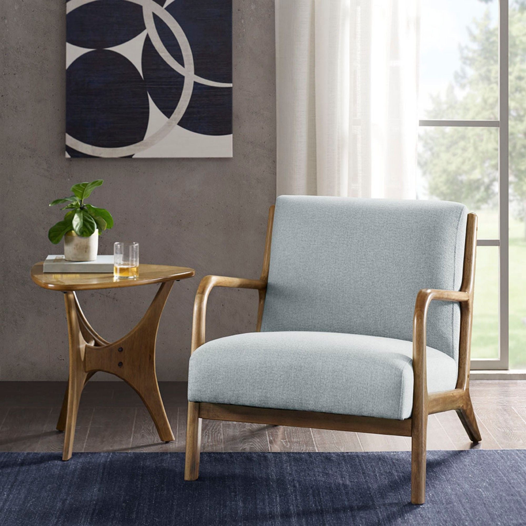 Mid-Century Style Lounge Chair With Upholstered Seat