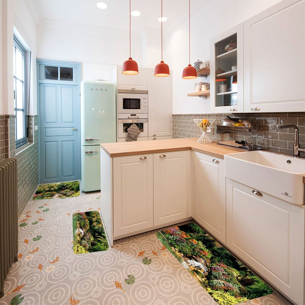 Serene Tropical Garden and Waterfall Kitchen 3-Piece Set (One-sided Printing)