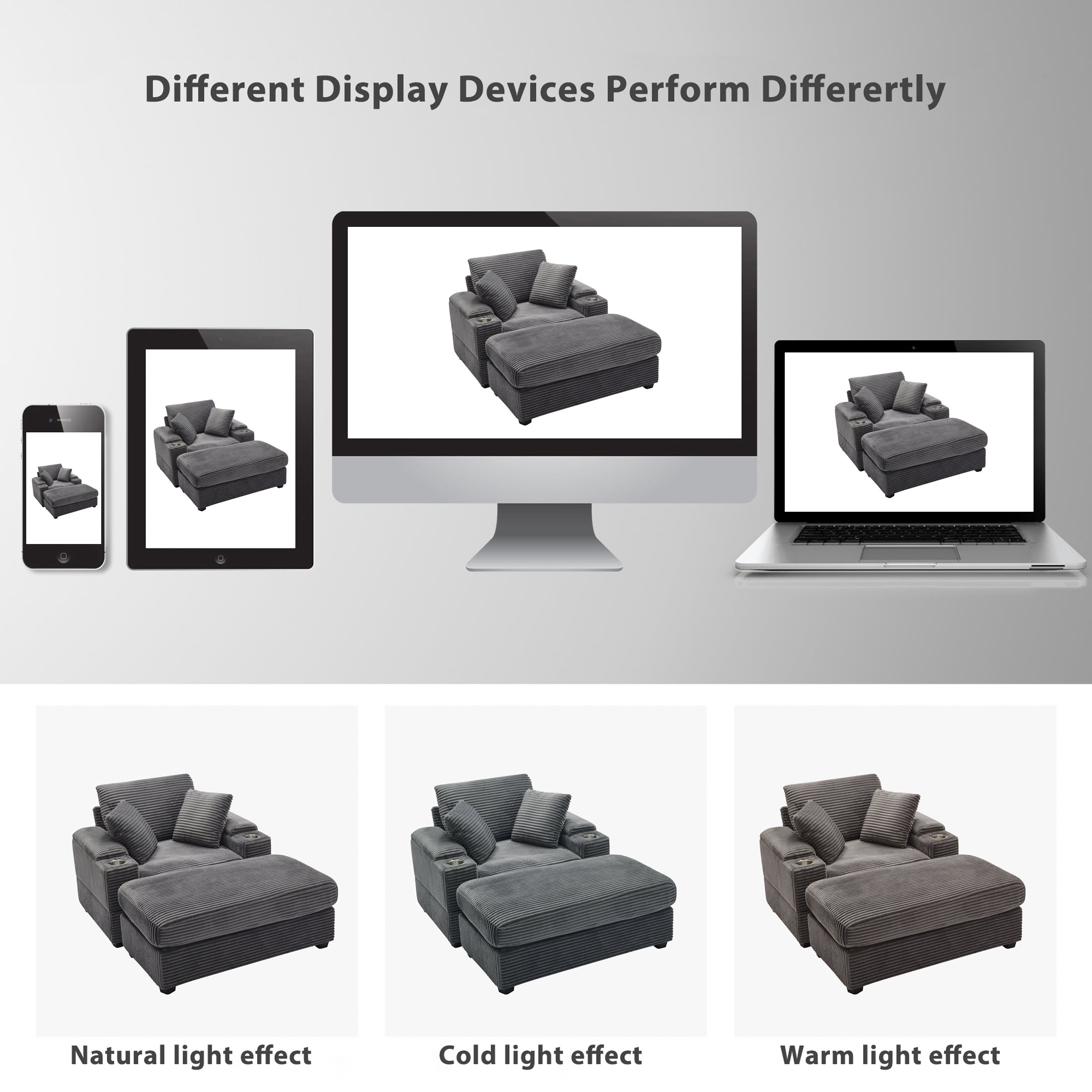 [VIDEO/New]Corduroy Upholstered Chaise Lounge Sofa with Handrail storage ,Movable ottoman,Cupholders,Detachable Cushions Deep Seat for Living Room Office,3 colour