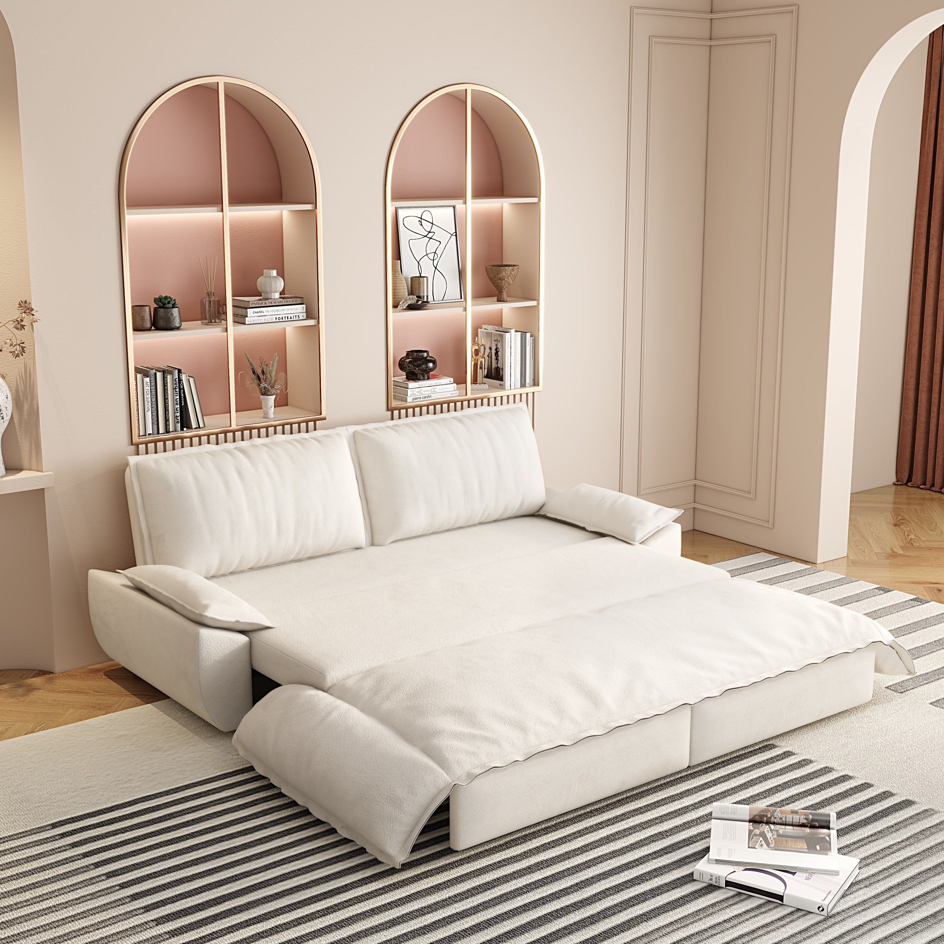 73.2' Queen Pull Out Sofa Bed,3-in-1 Convertible Sleeper Sofa,Multi-Functional Velvet Loveseat Bed