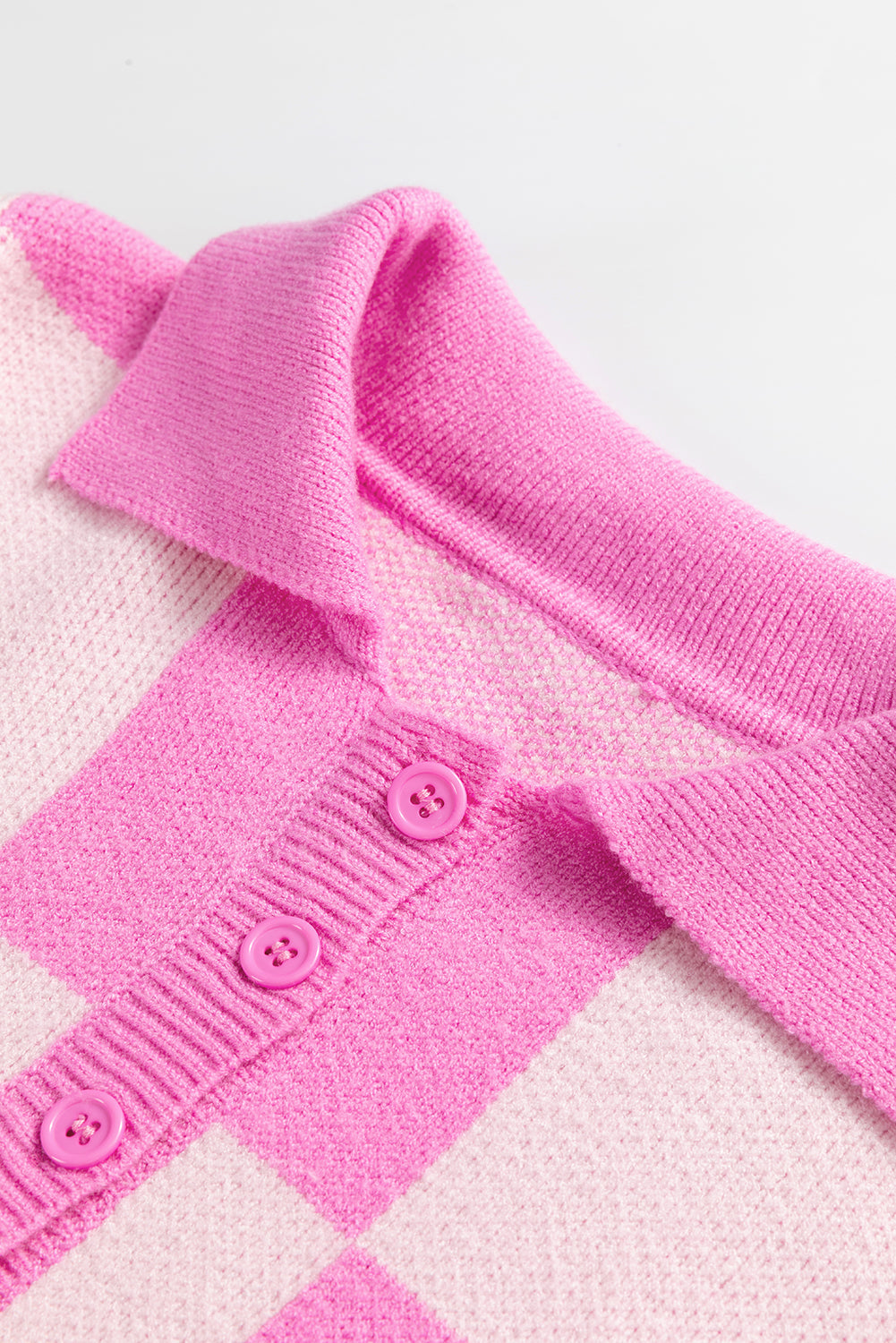 Checker Half Buttoned Collar Drop Shoulder Sweater