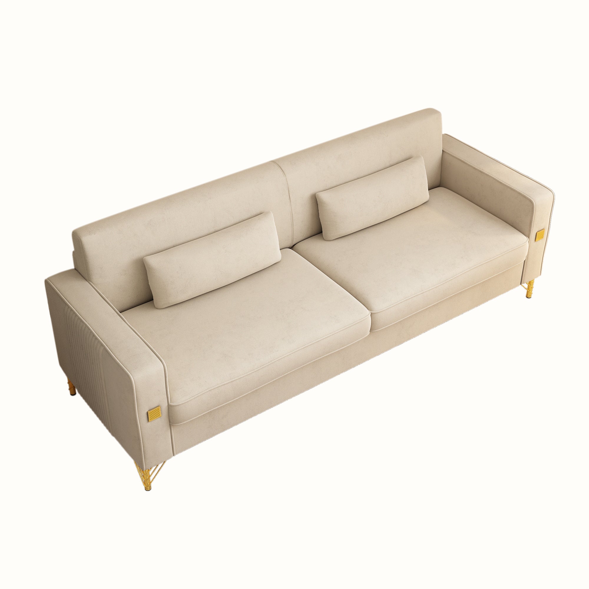FX-P18-BE(SOFA)Modern Beige Sofa Couch for Living Room, 85.83' Upholstered 3-Seater Sofa with Metal Legs & Pillows, Minimalist Style