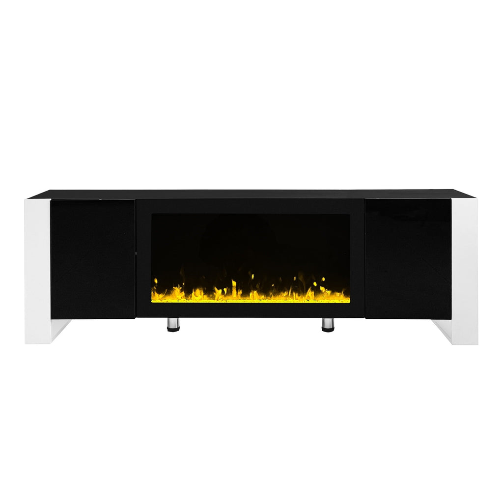 ON-TREND Modern TV Stand with 34.2' Non-heating Electric Fireplace, High Gloss Entertainment Center with 2 Cabinets, Media Console for TVs up to 78', Black