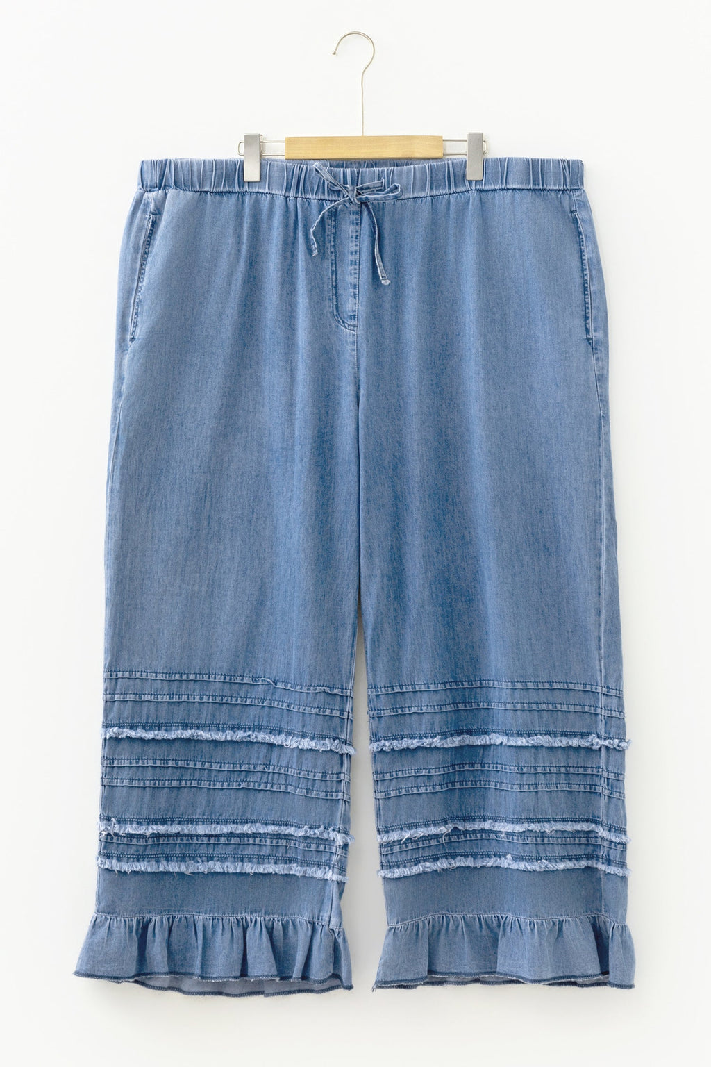 Plus Size Tiered Raw Edge Ruffle Denim Pants