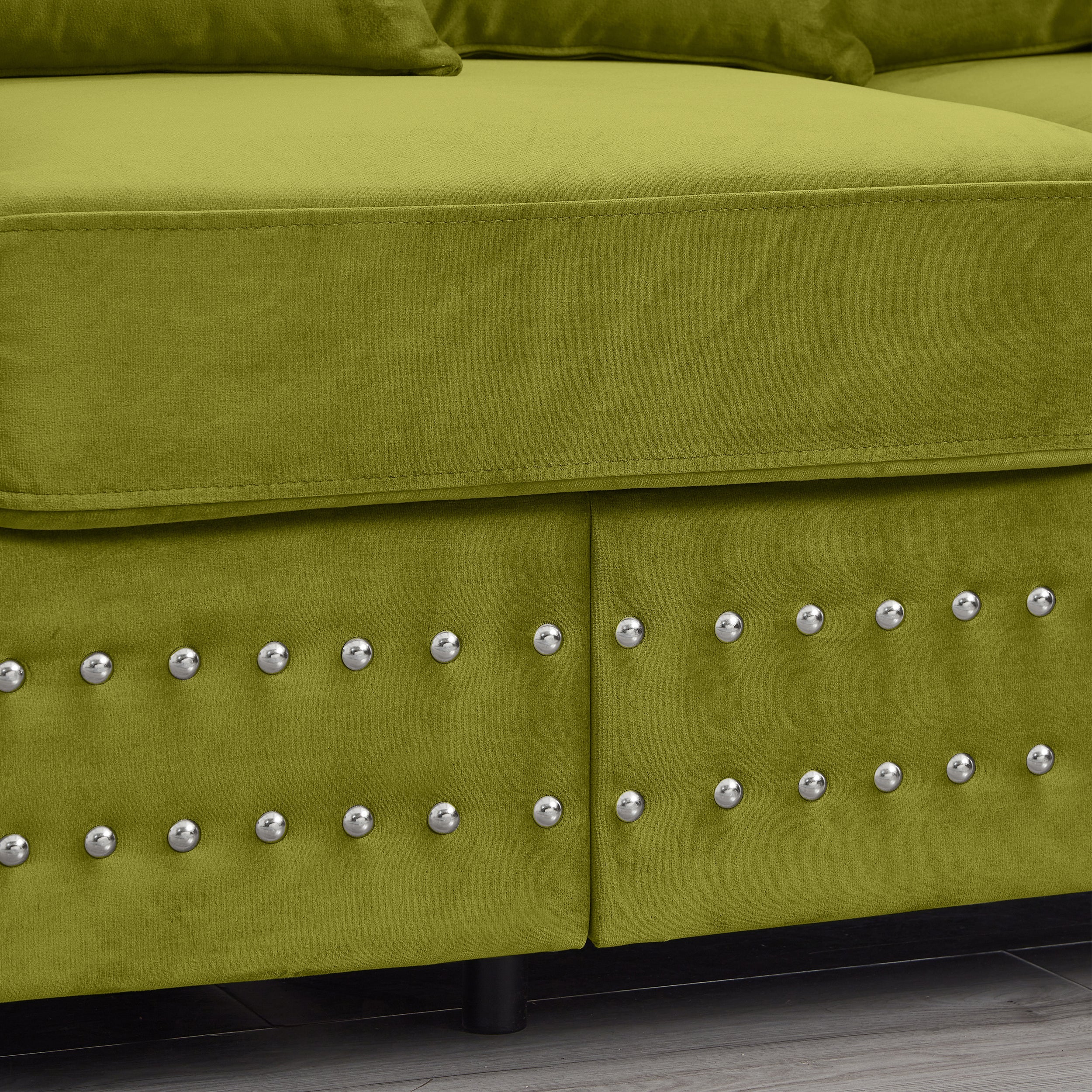 Modern Design Living Room Sofa 2+3 Seater Square armrest with Silver Nails Decoration Upholstered Velvet Couch Green