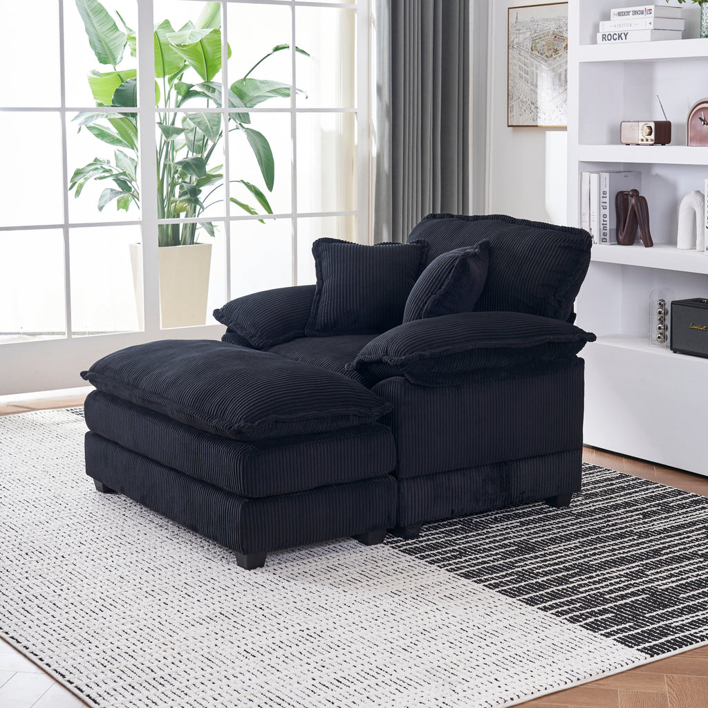 56.3 Inch Corduroy single sofa With  2 toss pillows and a ottoman ,Comfy Sofa- Deep Seat Couch for Living Room
