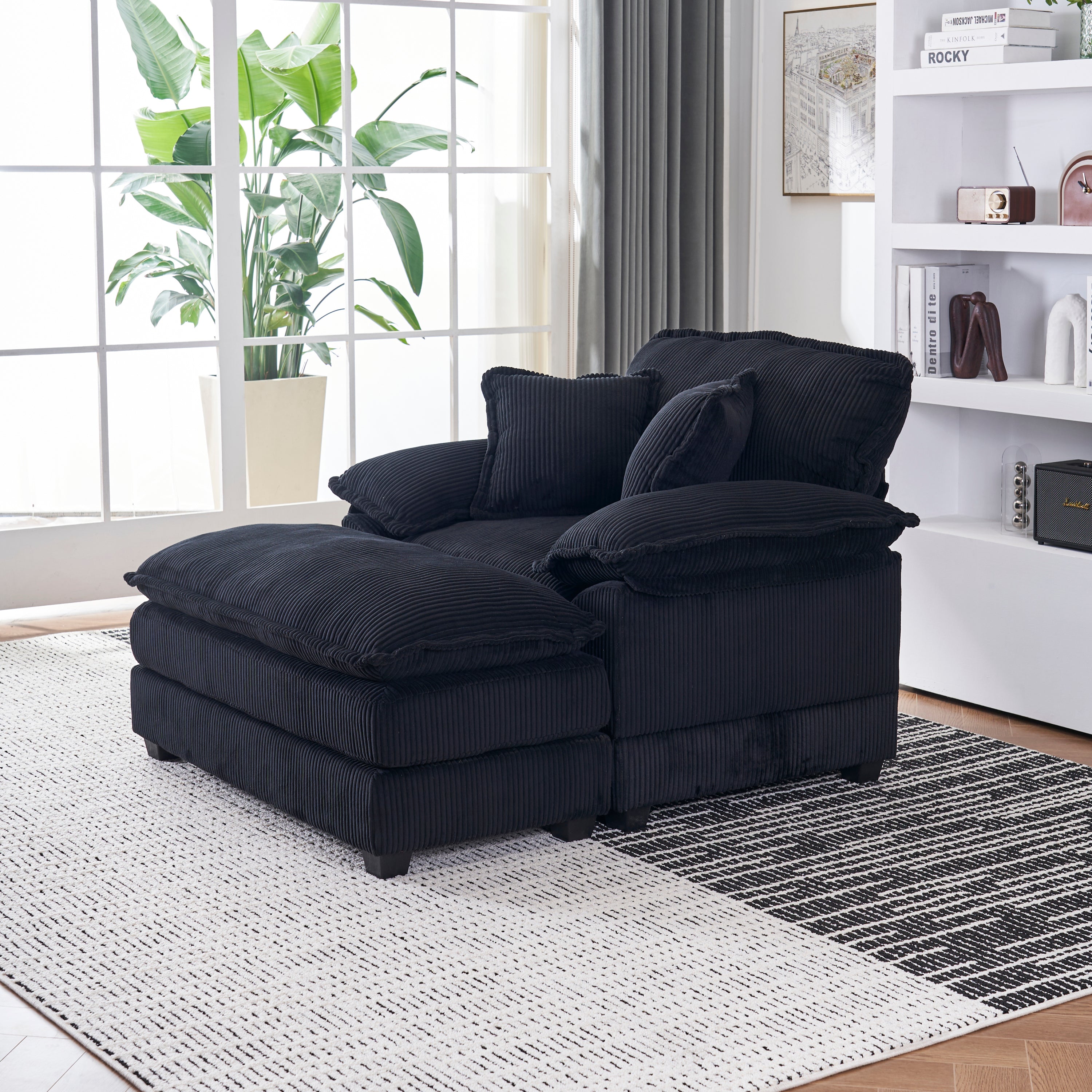 56.3 Inch Corduroy single sofa With  2 toss pillows and a ottoman ,Comfy Sofa- Deep Seat Couch for Living Room