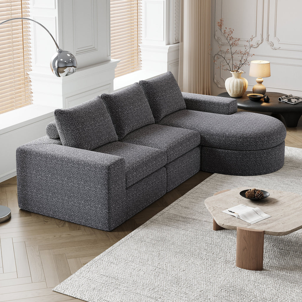 99-Inch Chenille Cloud Curved Sectional Sofa with Chaise, L-Shaped Modern Boneless Couch with Deep Seats, Chenille Sectional Sofa for Living Room and Bedroom, No Assembly Required