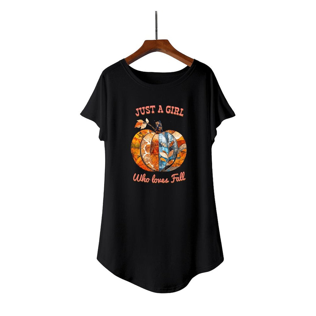 Just a Girl Who Loves Fall Pumpkins Casual Summer T-Shirt Dress for Women (Front Printing)