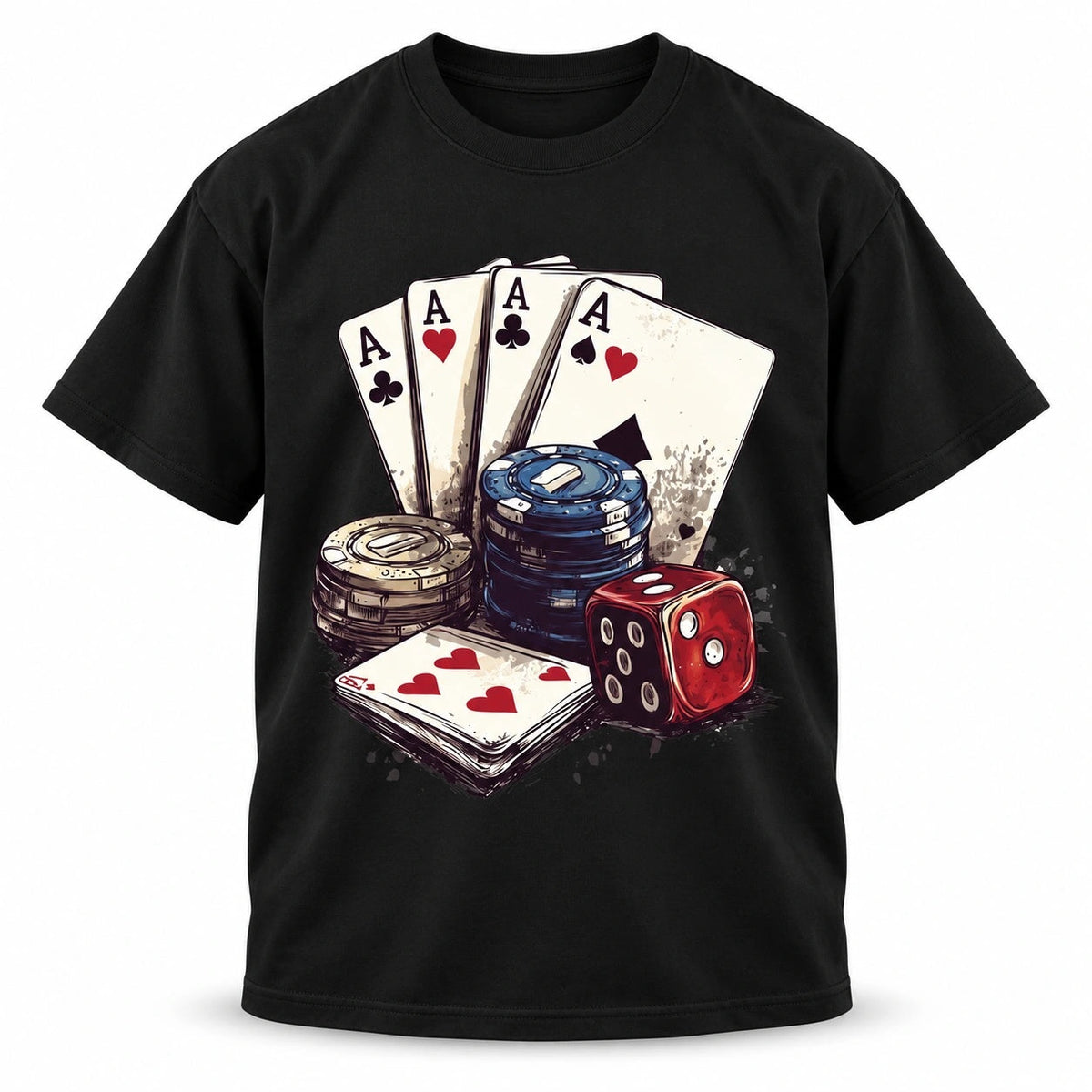 Vintage Playing Cards Aces Dice Poker Cotton Graphic T-shirt for Men & Women