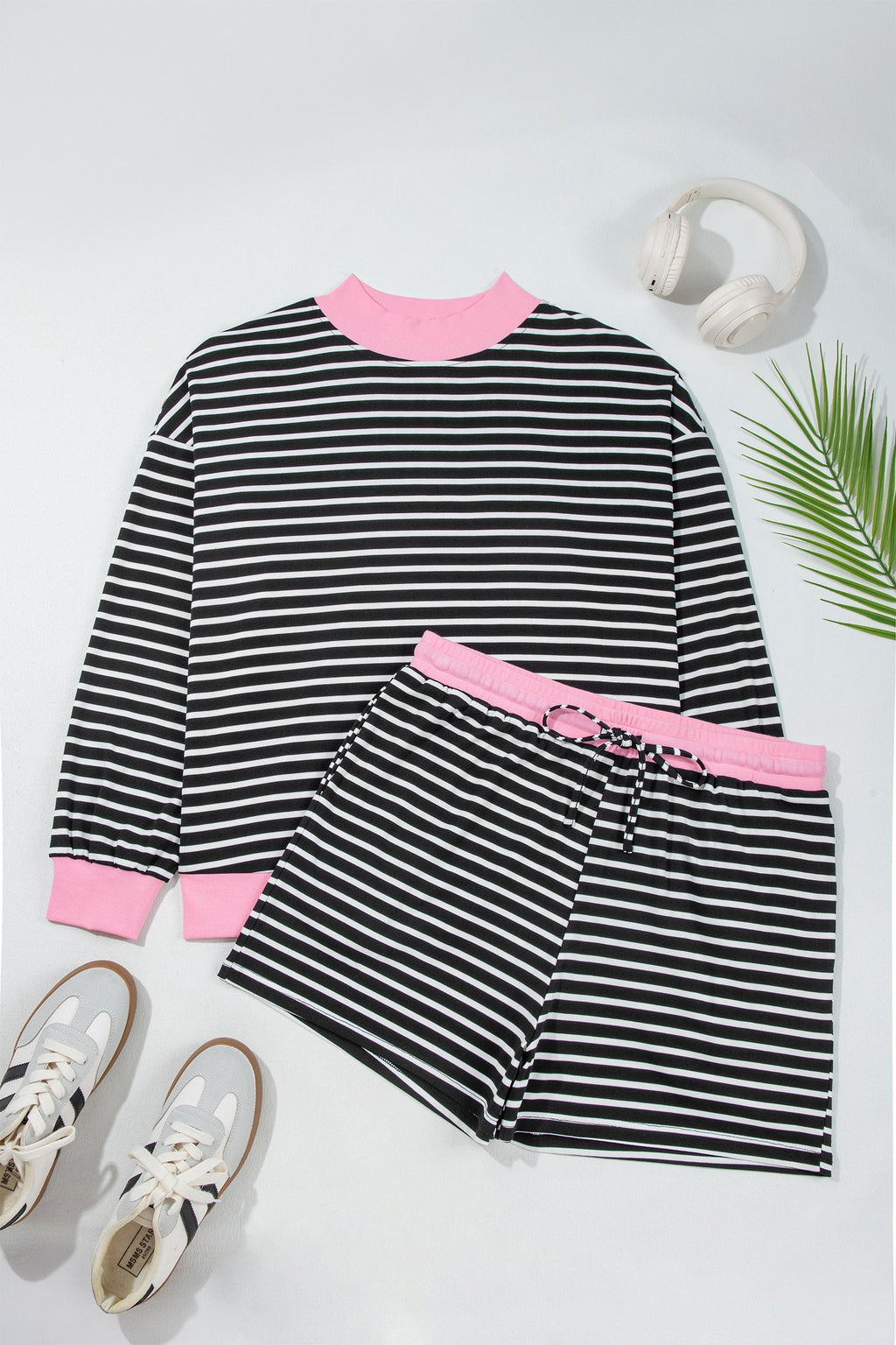 Plus Size Stripe Colorblock Sweatshirt & Short Set