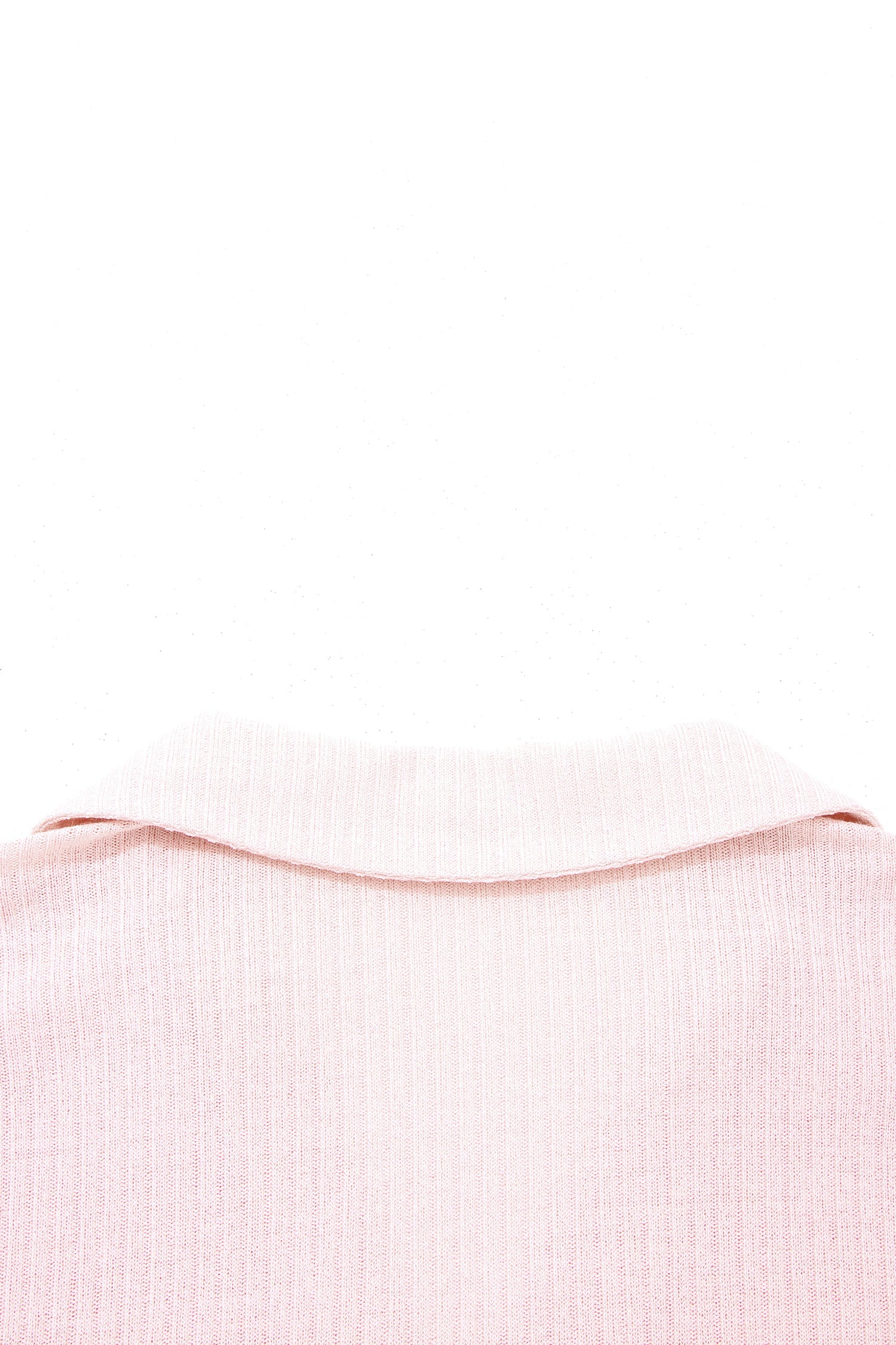 Solid Ribbed Knit Collared V-Neck Tee
