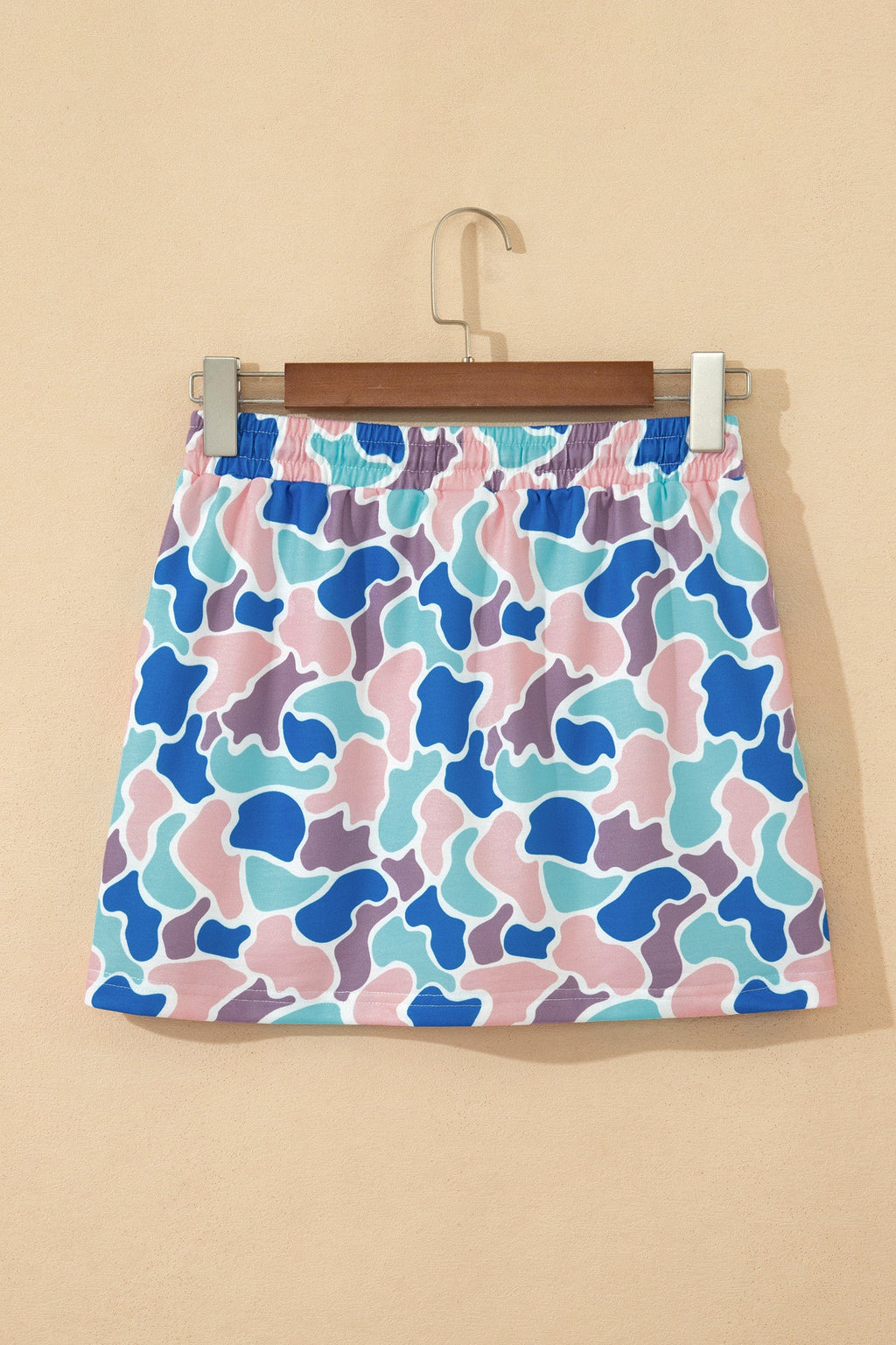 Abstract Camo Elastic Waist Drawstring Mini Skort