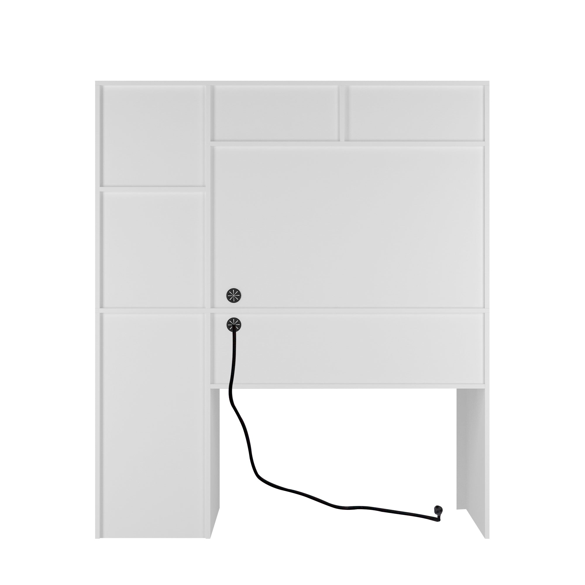 Modern Wooden Computer Desk with Hutch & Bookshelf, White Home Office Desk with Drawers, 3 AC Outlets, 2 USB Ports
