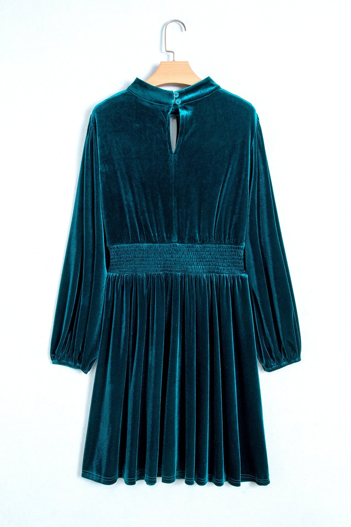 Solid Velvet Keyhole Cutout Long Sleeve Mini Dress
