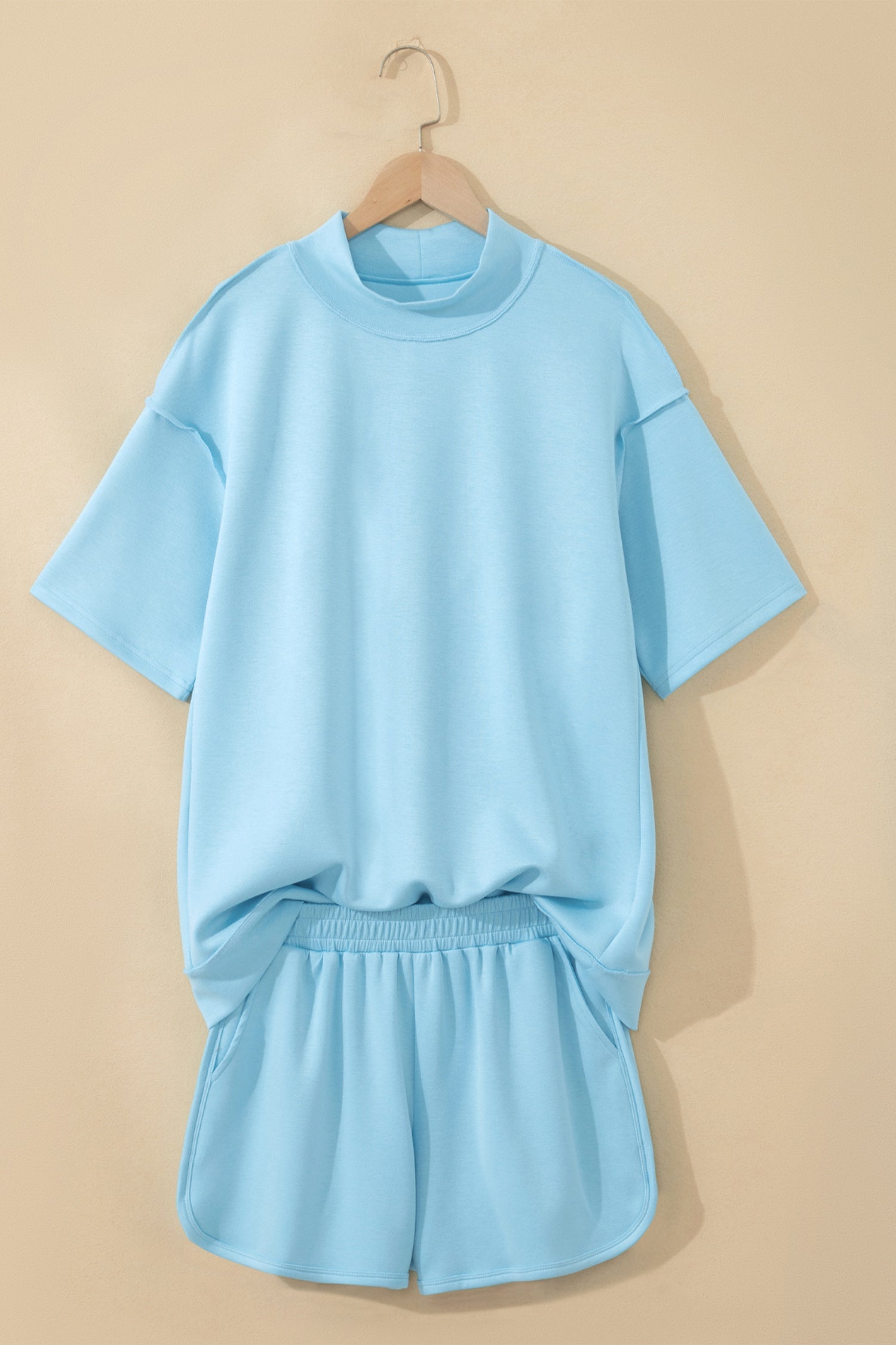 Mock Neck Exposed Seam Tunic Top & Shorts Set