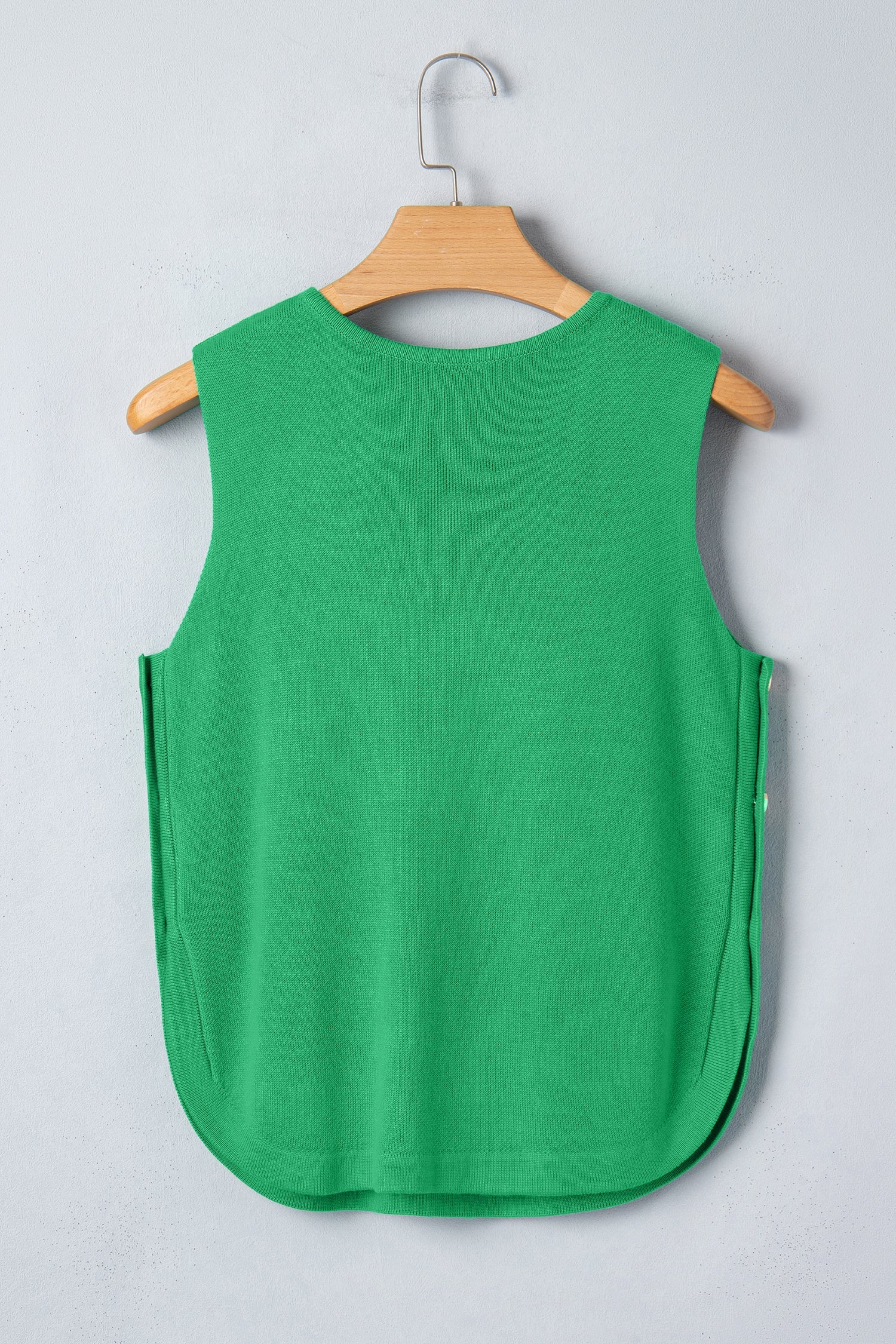 Solid Side Button Round Neck Sleeveless Knit Sweater
