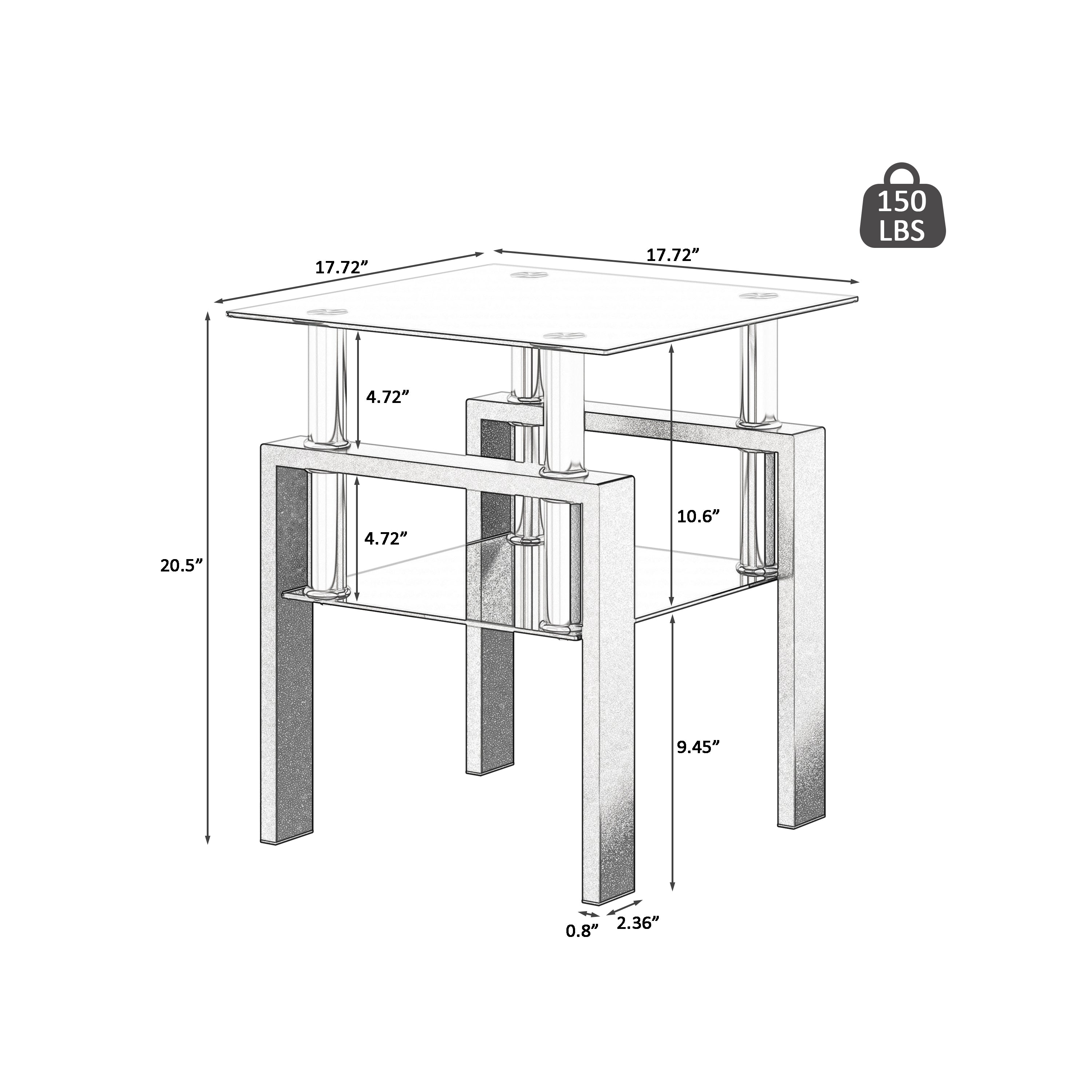 Modern Tempered Glass Tea Table Coffee Table End Table, Black, Square, 1-Piece for Living Room