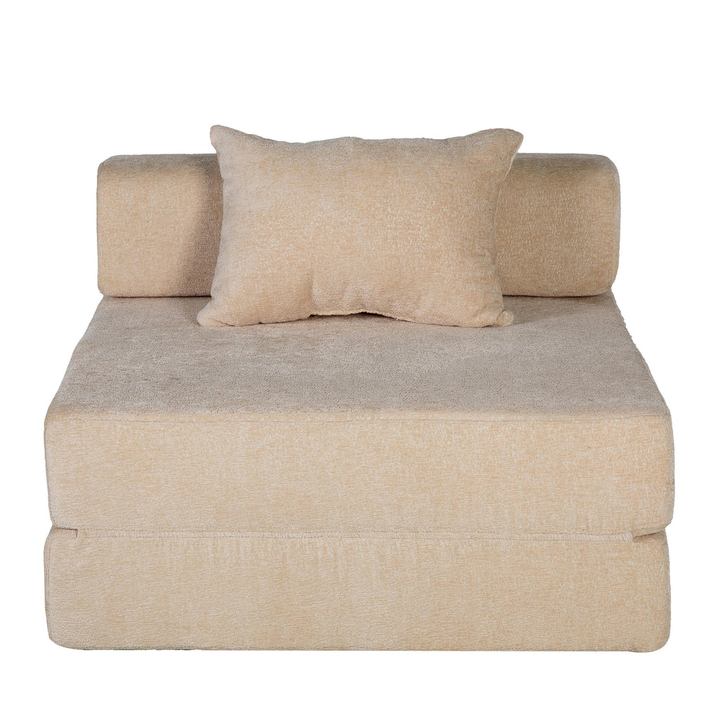 Compression Sofa,Convertible Floor Sofa Bed with Fixed-Shape Frame,Single Seater Boneless Modular Sectional Sofa,No Assembly Required,Chenille fabric,for Living Room Bedroom,Beige